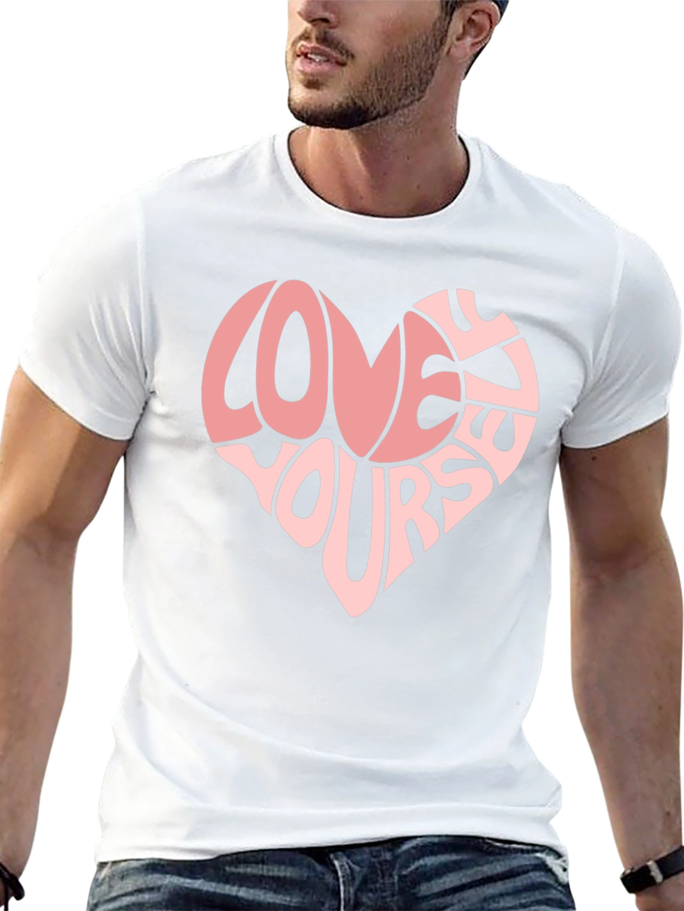 Love Yourself Heart Graphic T-Shirt - Black