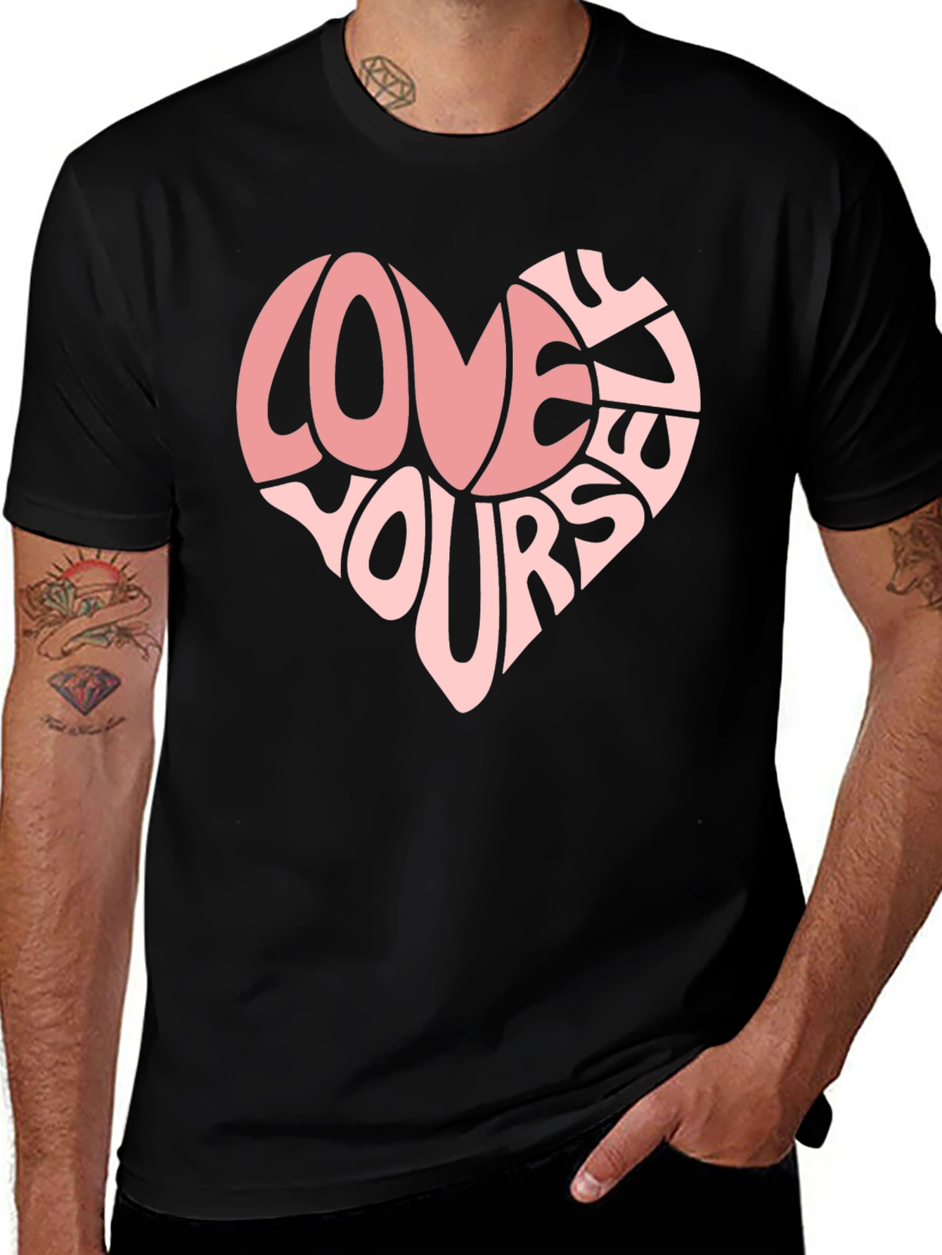 Love Yourself Heart Graphic T-Shirt - Black