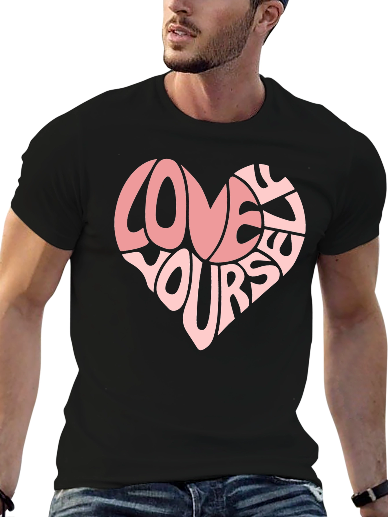 Love Yourself Heart Graphic T-Shirt - Black