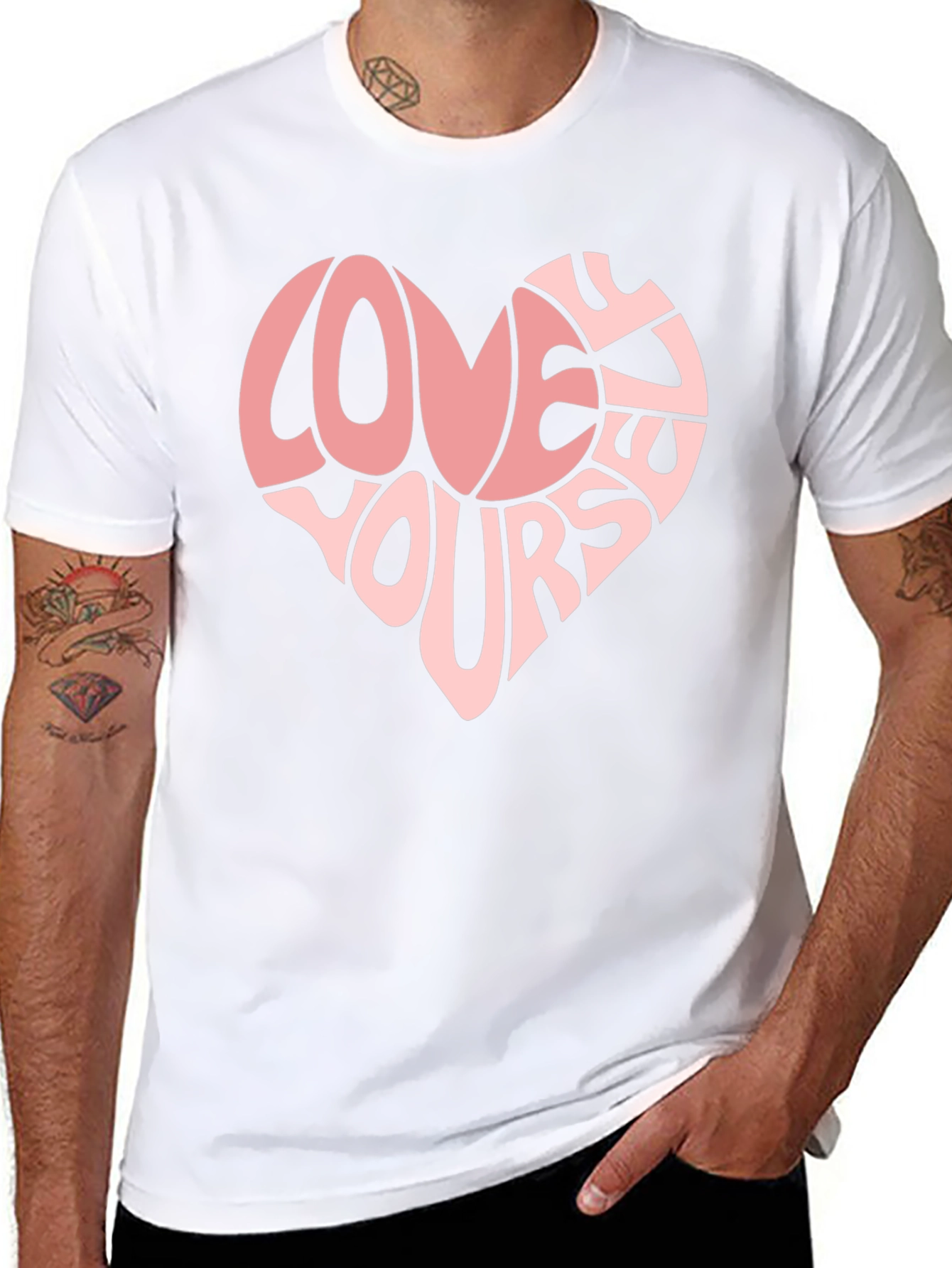 Love Yourself Heart Graphic T-Shirt - Black
