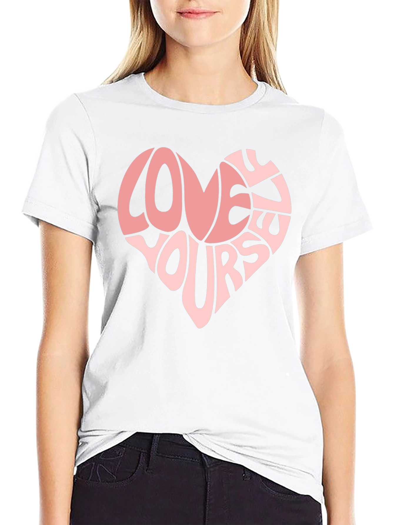 Love Yourself Heart Graphic T-Shirt - Black