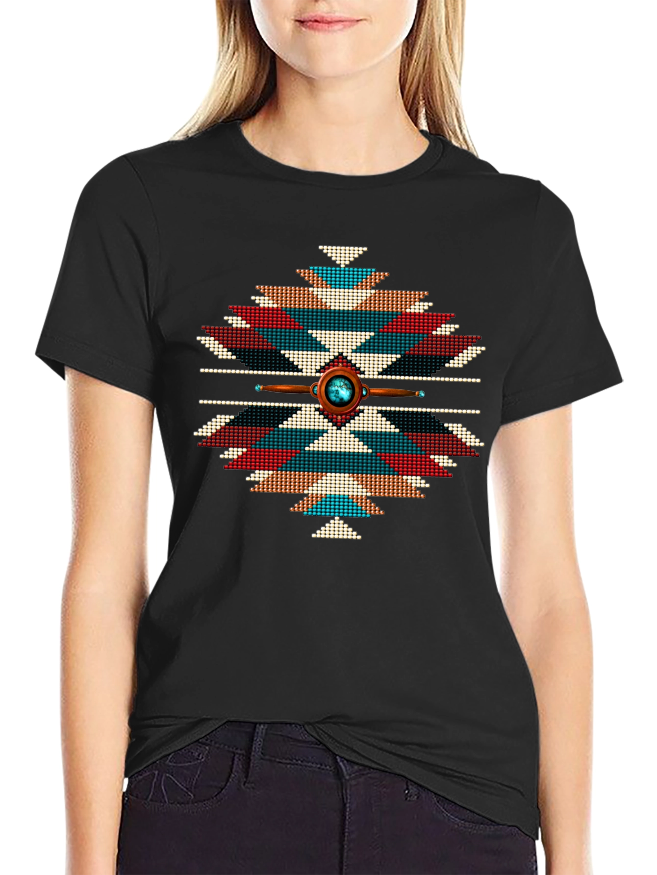 Aztec Tribal Pattern T-Shirt - Black