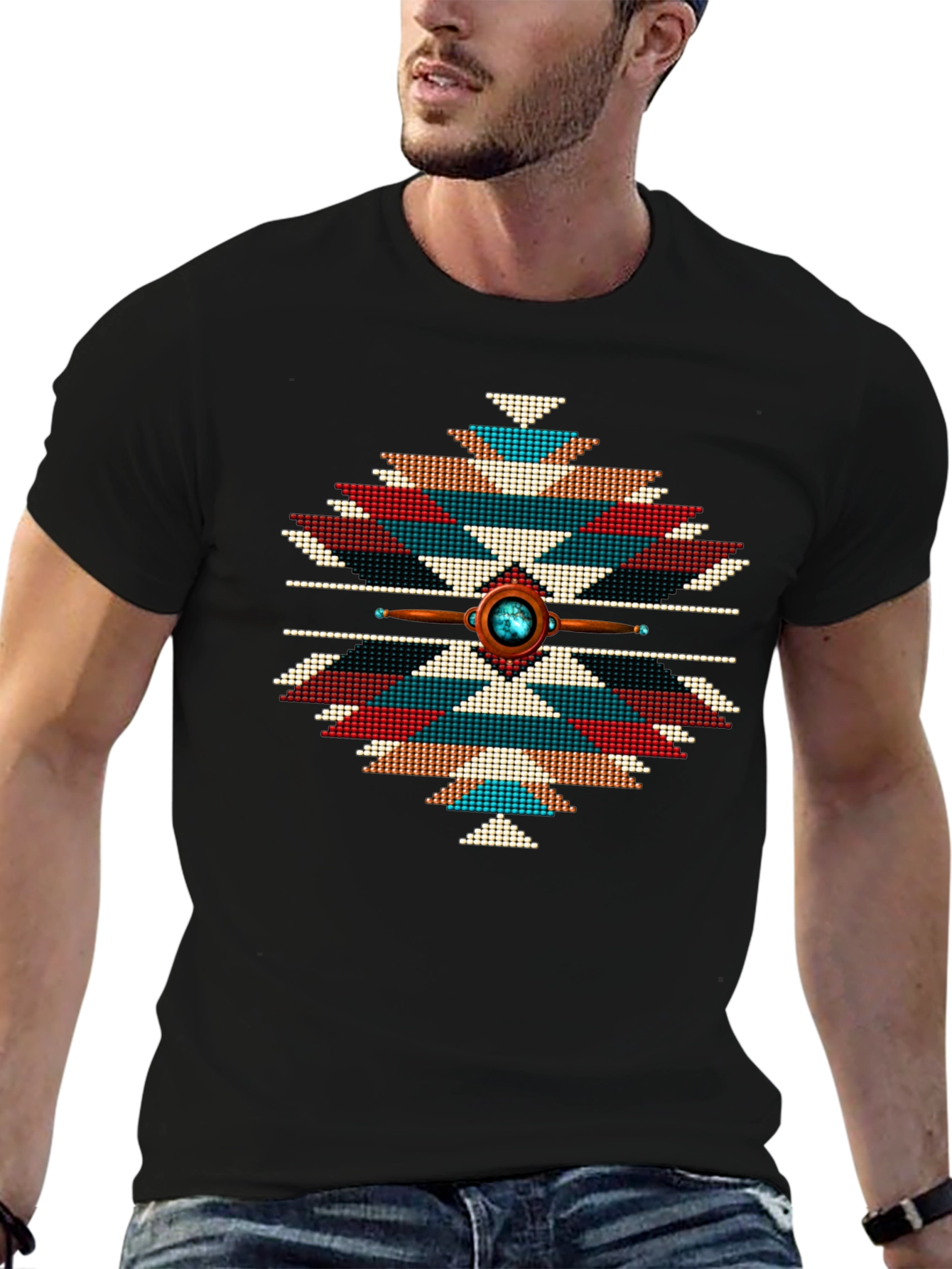 Aztec Tribal Pattern T-Shirt - Black