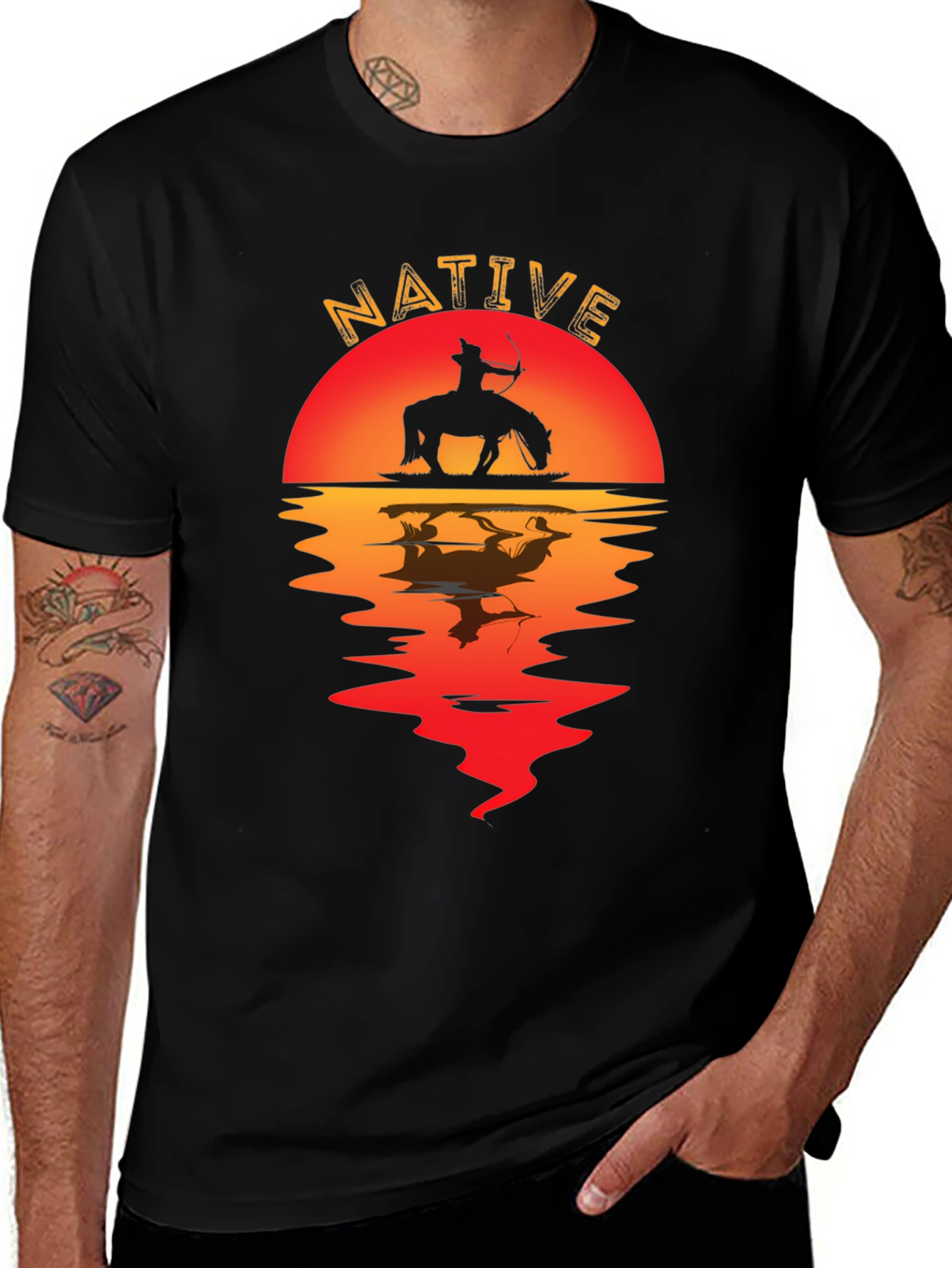 Native Sunset Graphic Tee - Black Cotton Blend Shirt