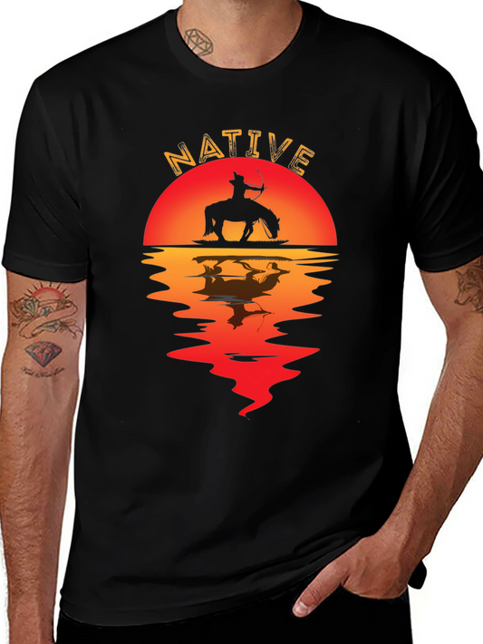 Native Sunset Graphic Tee - Black Cotton Blend Shirt