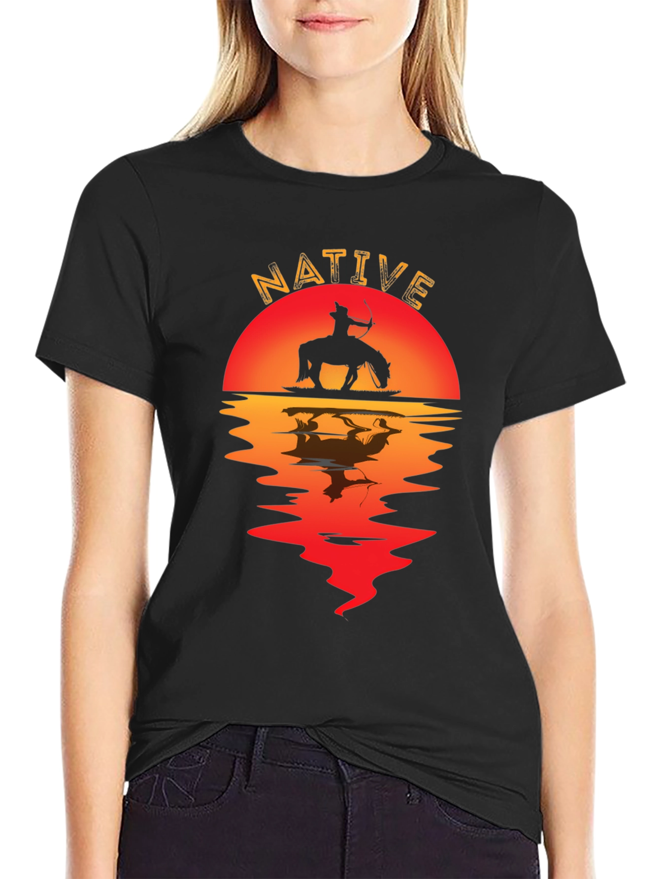 Native Sunset Graphic Tee - Black Cotton Blend Shirt