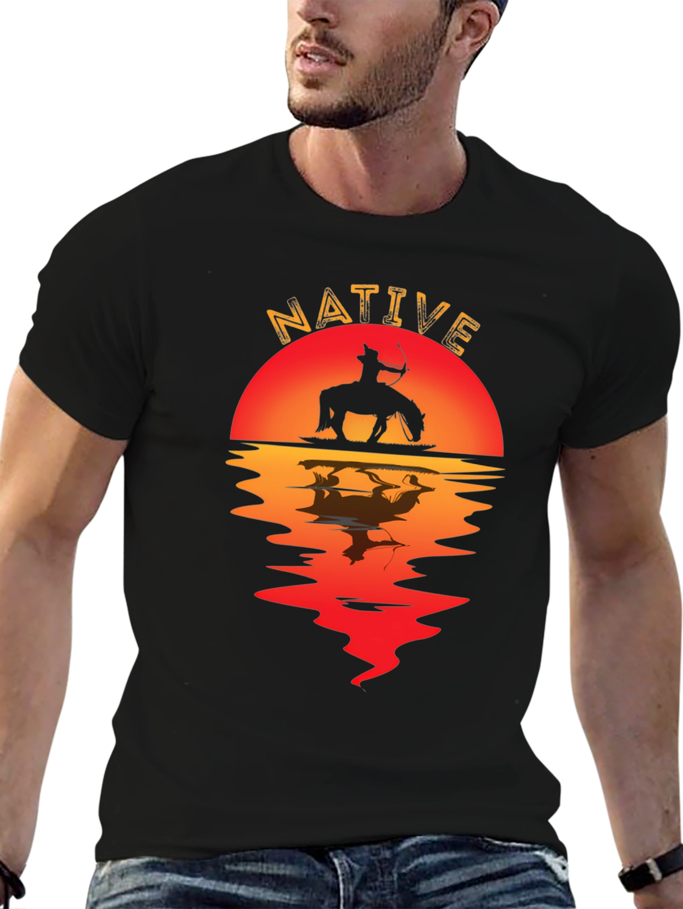 Native Sunset Graphic Tee - Black Cotton Blend Shirt