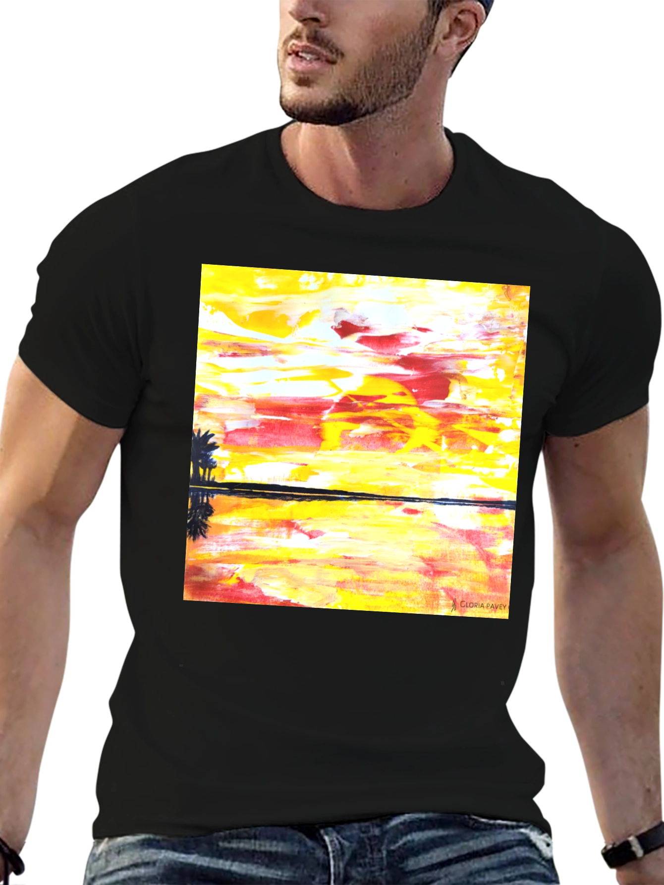 Abstract Sunset Graphic Tee - Mens Black T-Shirt