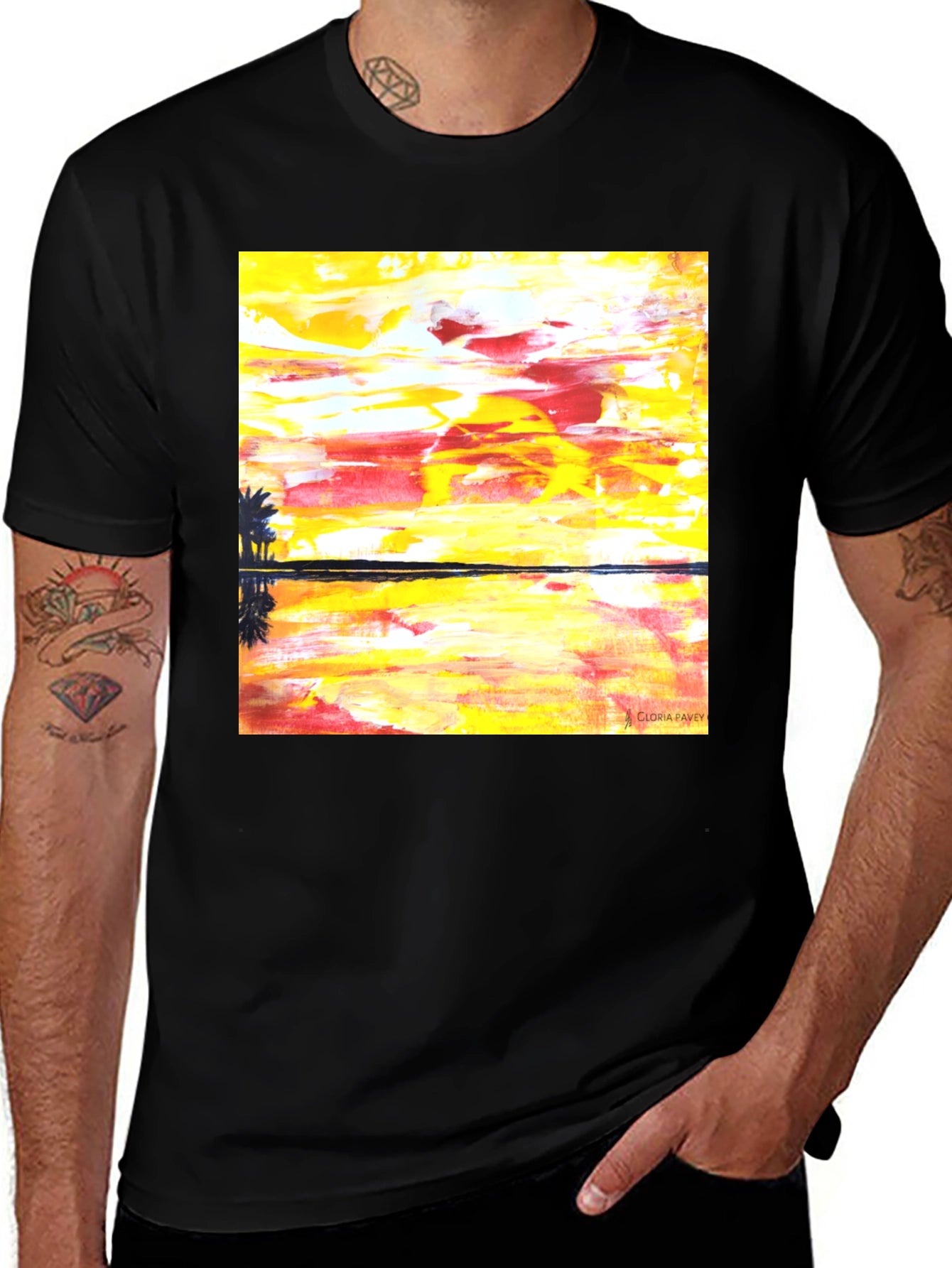 Abstract Sunset Graphic Tee - Mens Black T-Shirt