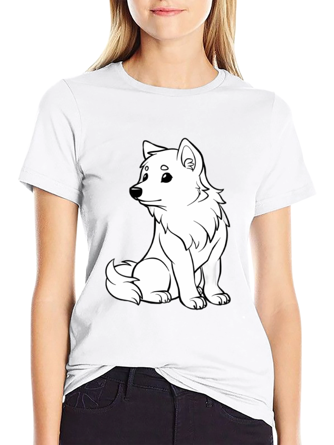 Cute White Dog Graphic T-Shirt - Black