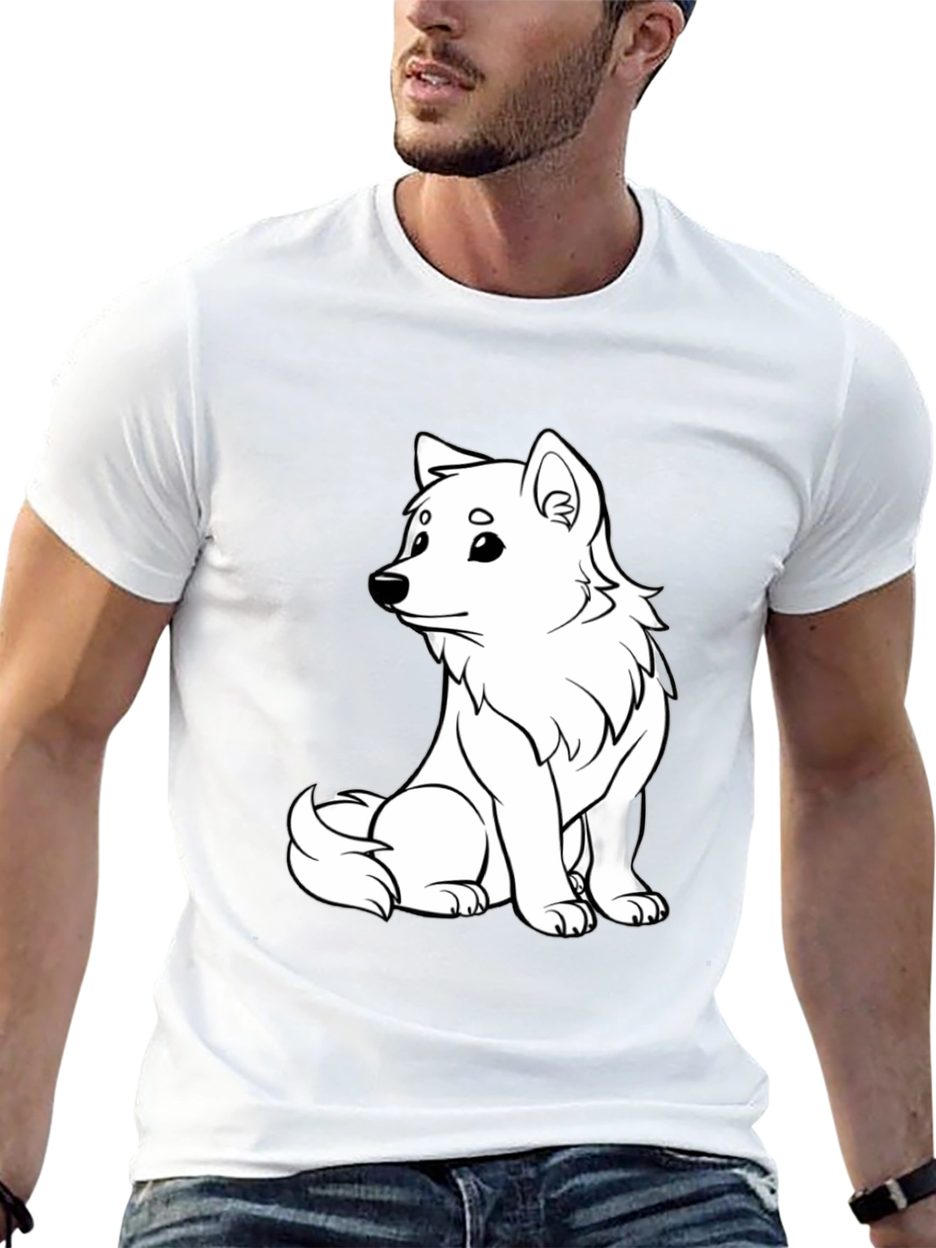 Cute White Dog Graphic T-Shirt - Black