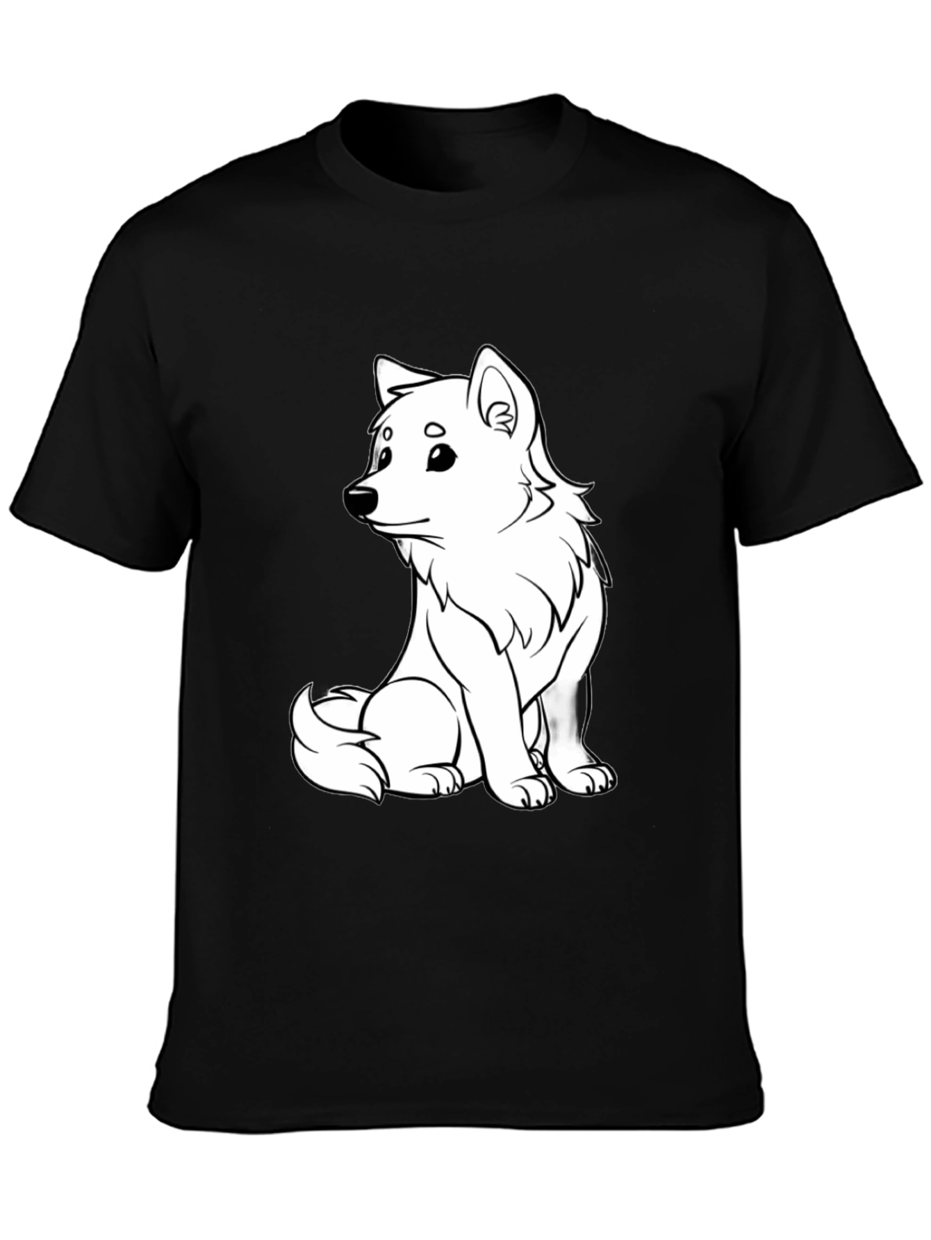 Cute White Dog Graphic T-Shirt - Black