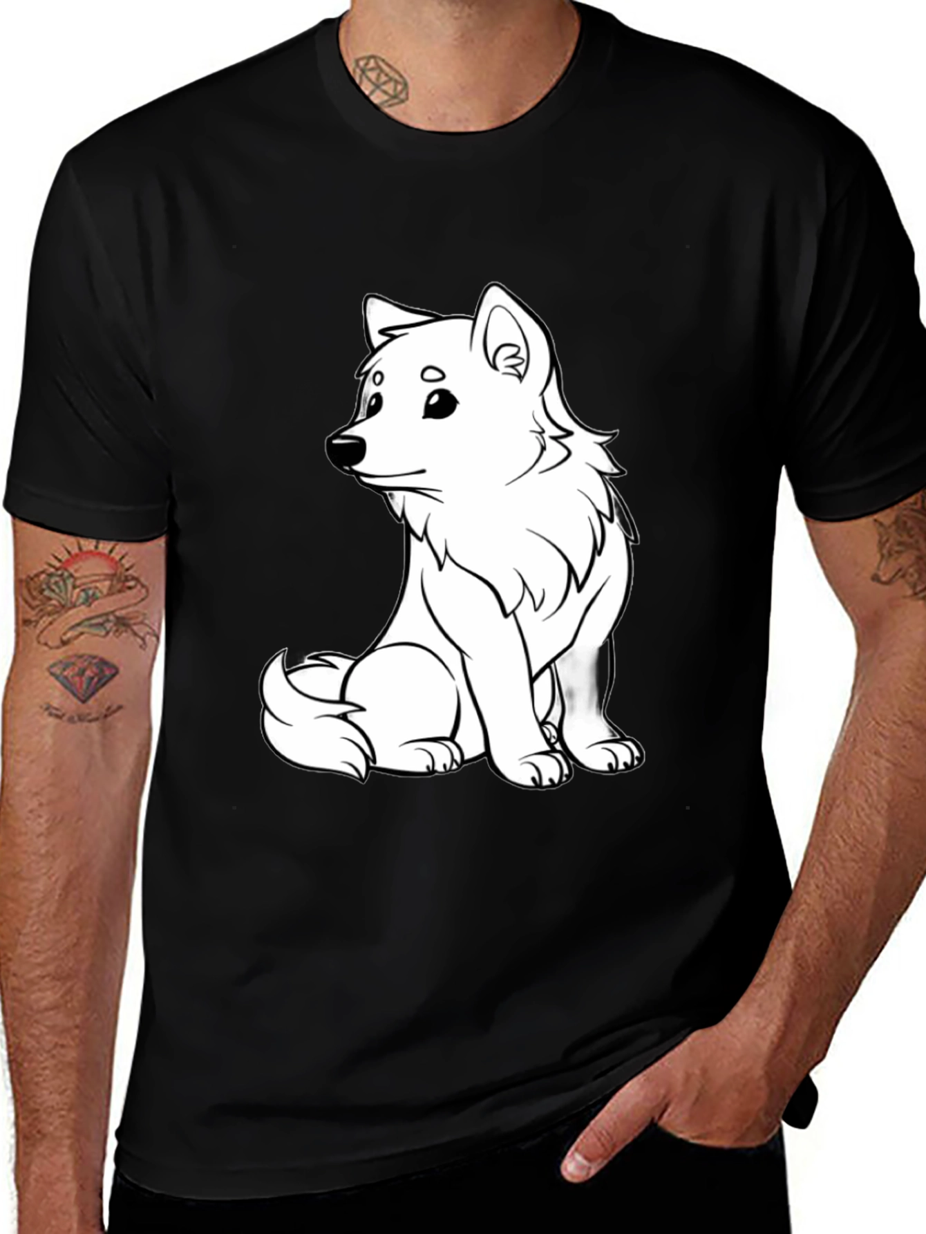 Cute White Dog Graphic T-Shirt - Black