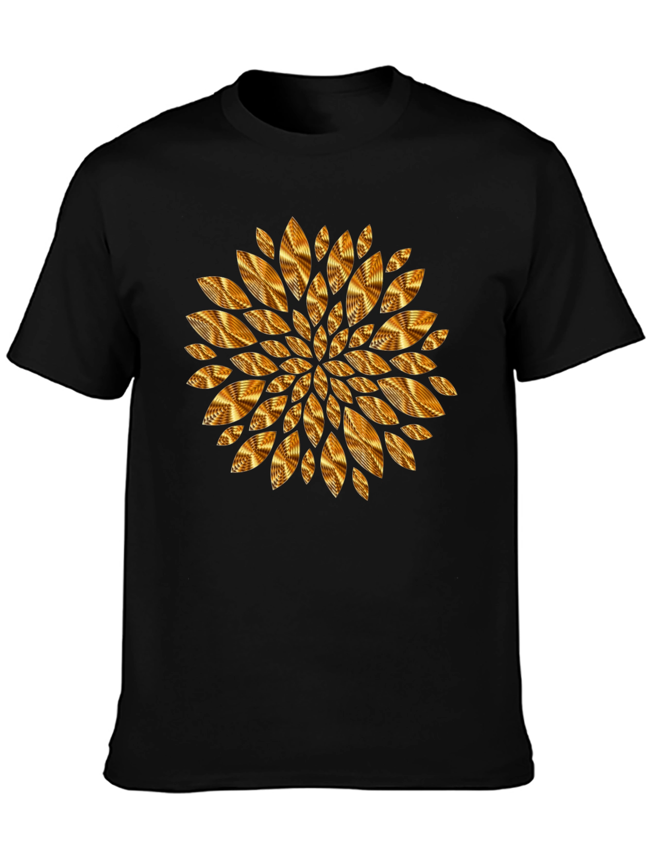 Geometric Golden Petal Graphic Black T-Shirt