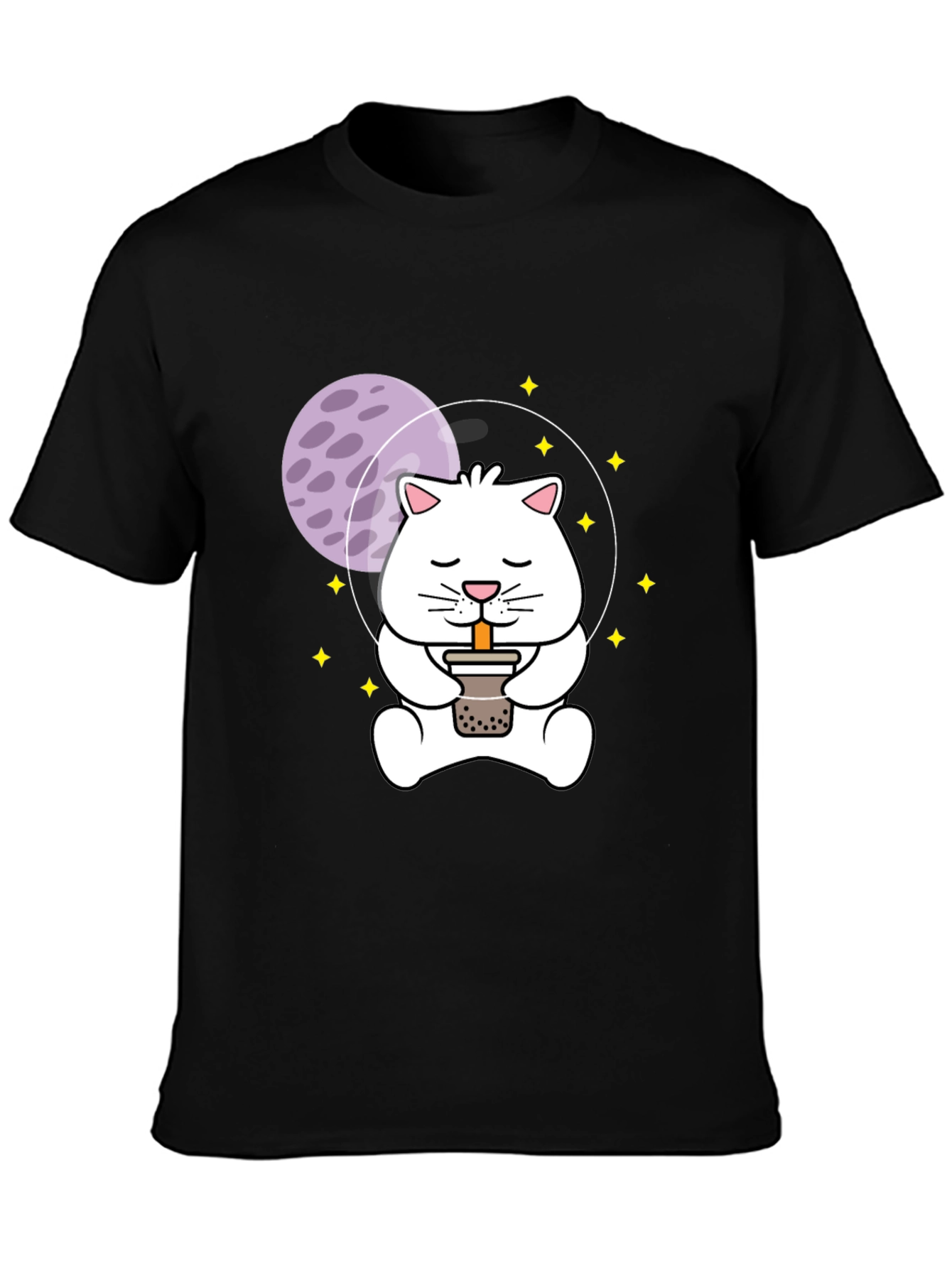 Astronaut Cat Boba Tea Graphic T-Shirt