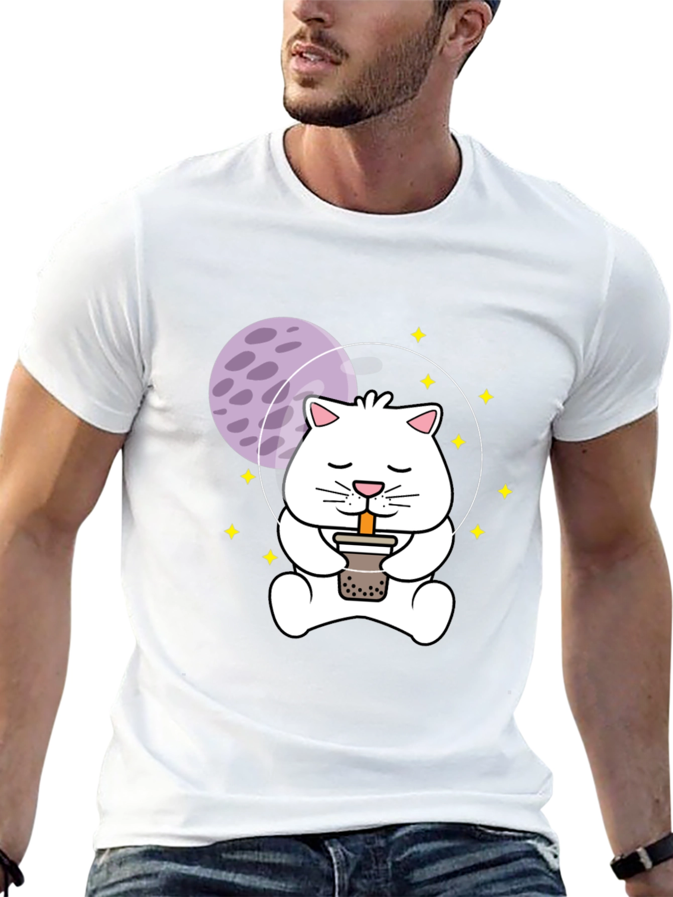 Astronaut Cat Boba Tea Graphic T-Shirt