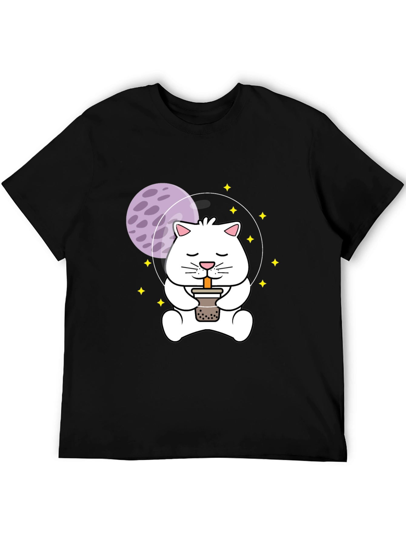 Astronaut Cat Boba Tea Graphic T-Shirt