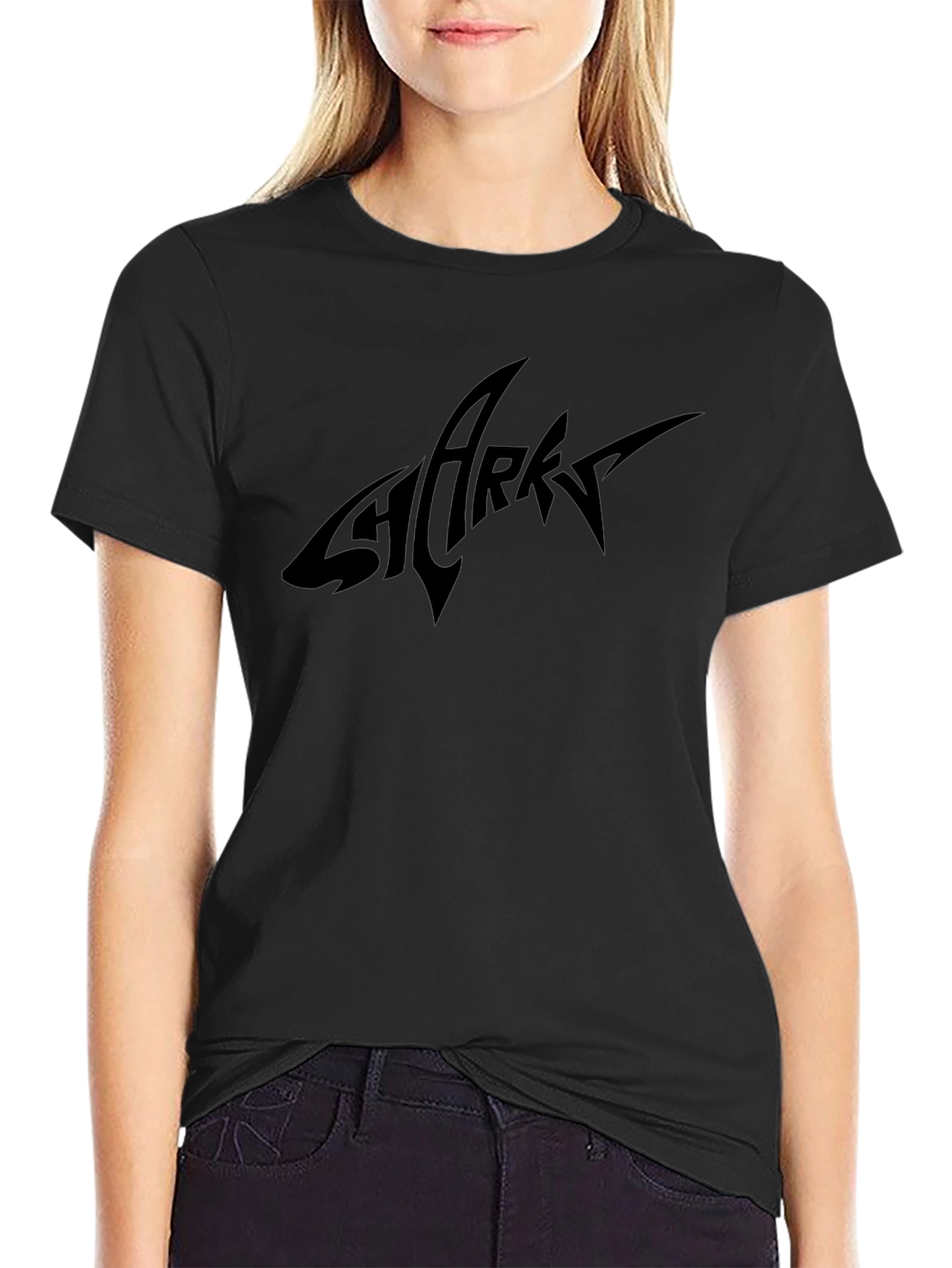 Mens Black Shark Logo Graphic Tee