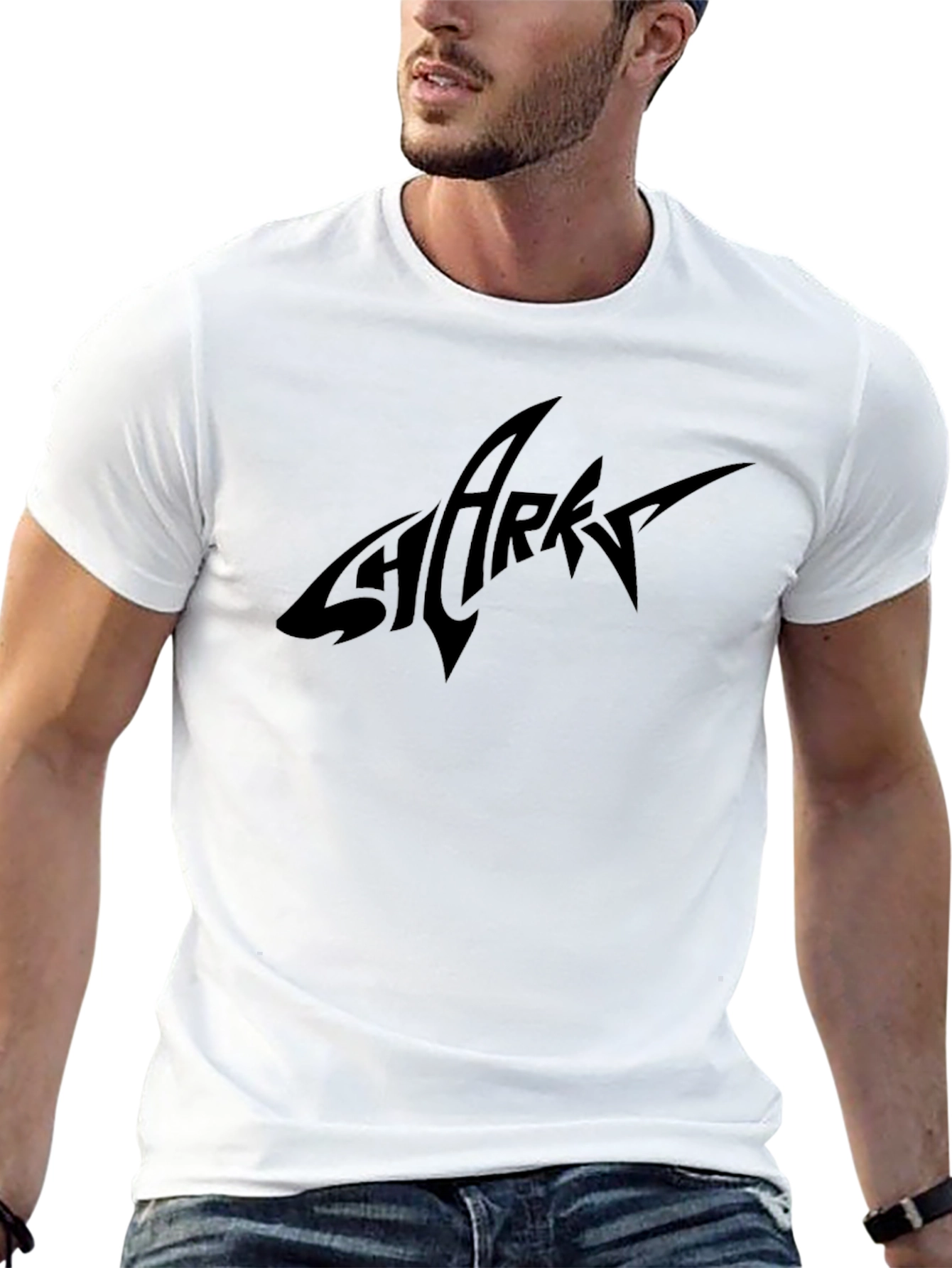 Mens Black Shark Logo Graphic Tee