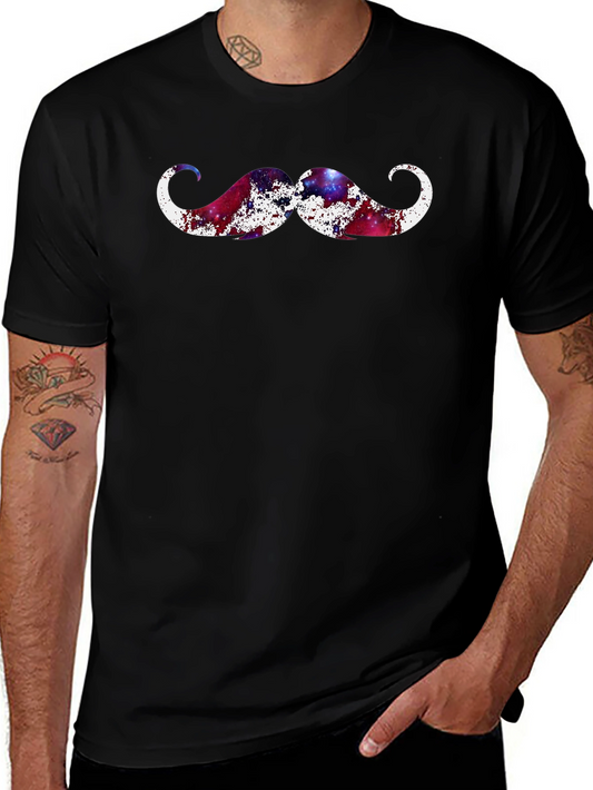 Cosmic Mustache Graphic Tee - Black Cotton T-Shirt