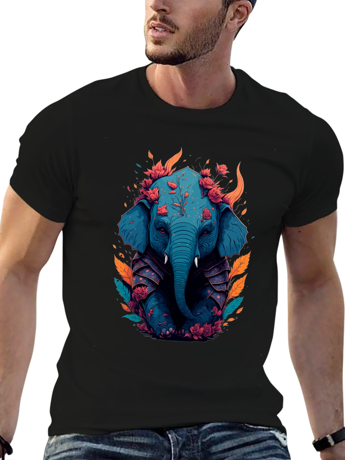 Floral Elephant Graphic Tee - Unique Art T-Shirt