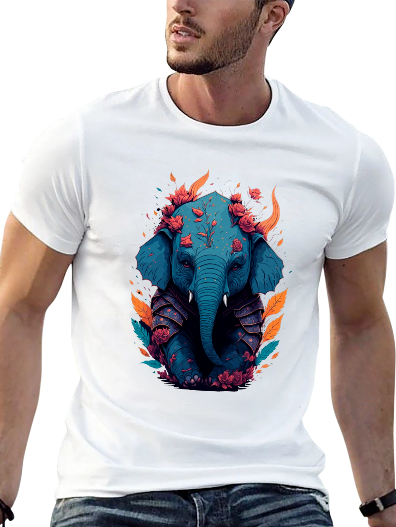 Floral Elephant Graphic Tee - Unique Art T-Shirt