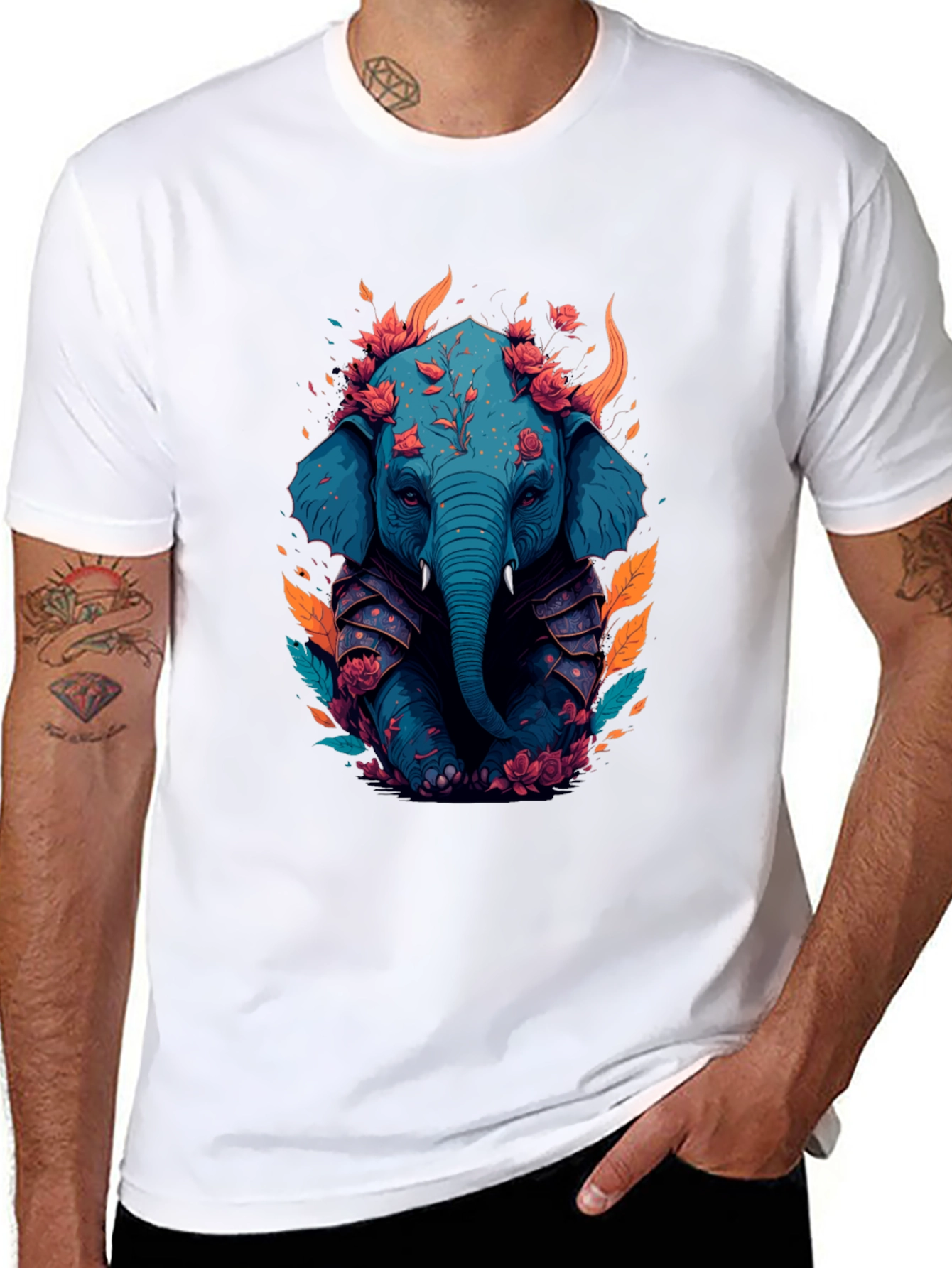 Floral Elephant Graphic Tee - Unique Art T-Shirt
