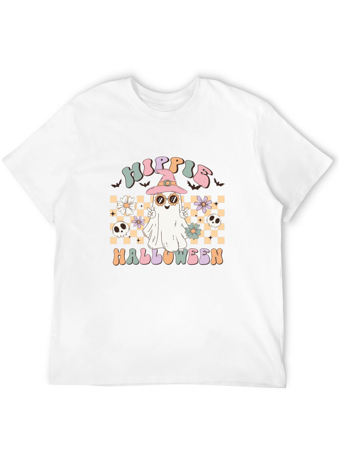 Hippie Halloween Graphic Tee - Retro Ghost Witch T-Shirt