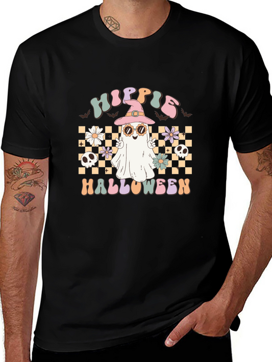 Hippie Halloween Graphic Tee - Retro Ghost Witch T-Shirt