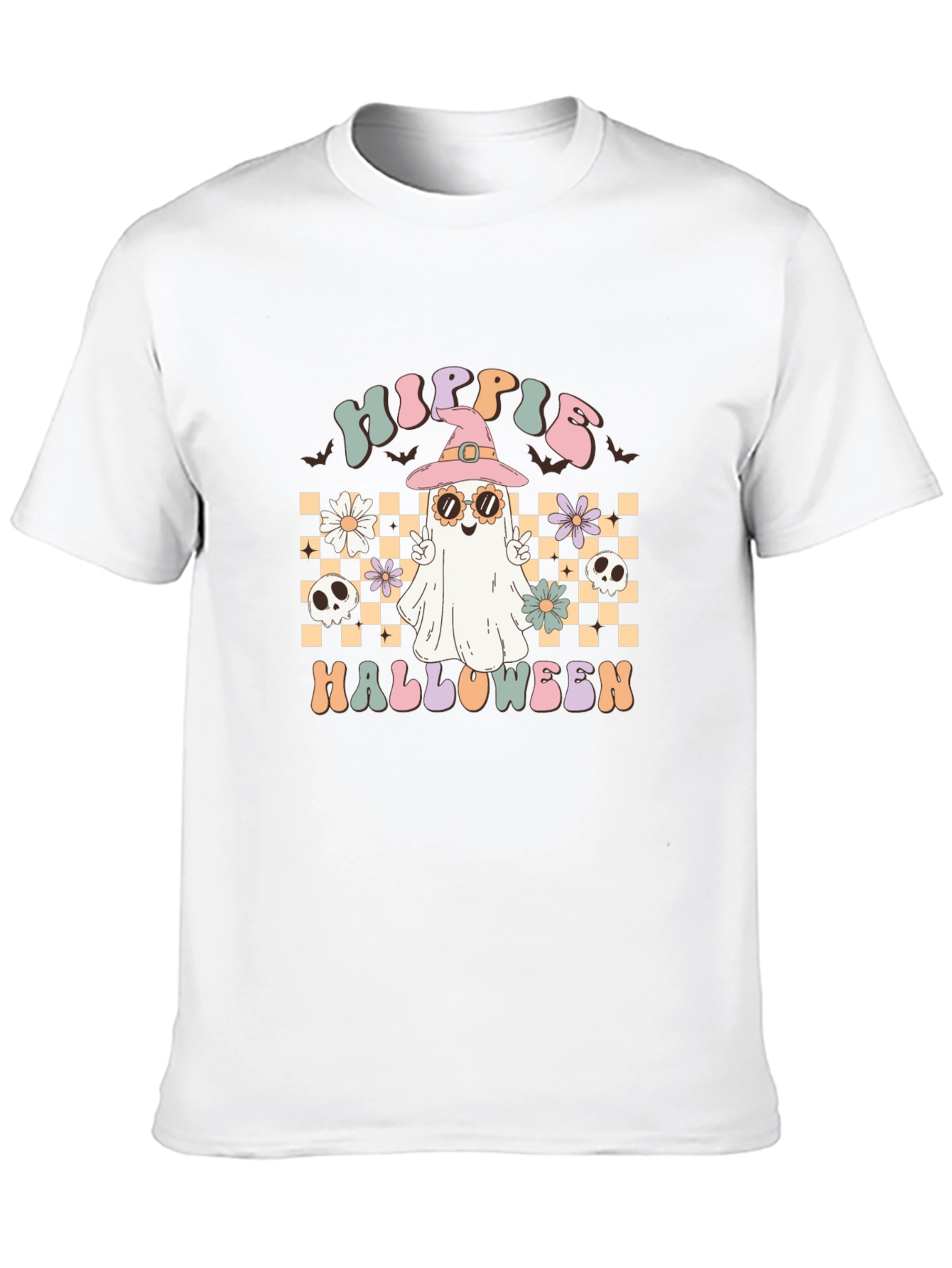 Hippie Halloween Graphic Tee - Retro Ghost Witch T-Shirt