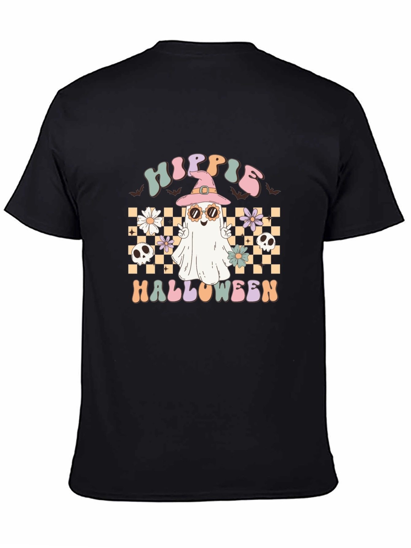Hippie Halloween Graphic Tee - Retro Ghost Witch T-Shirt