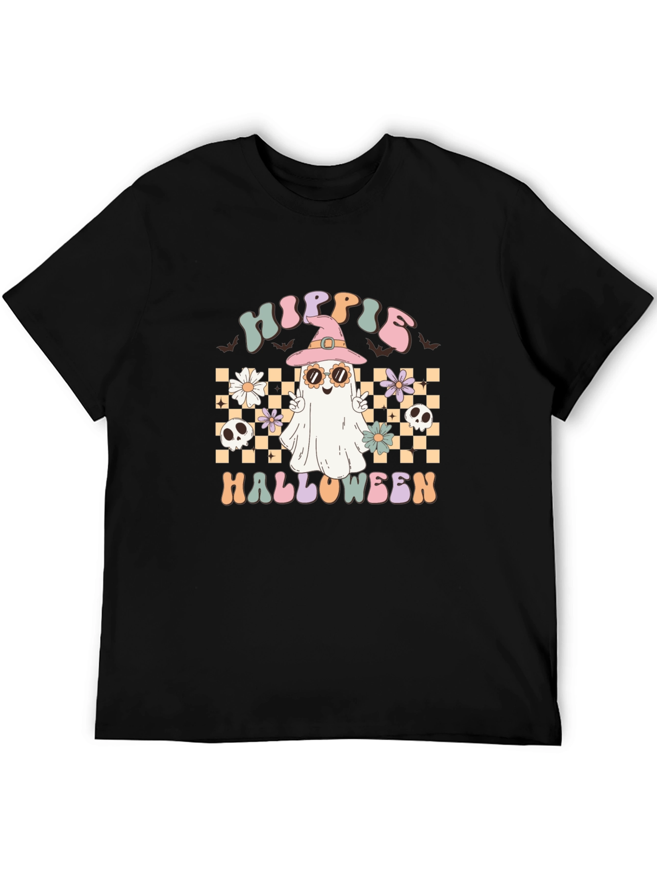 Hippie Halloween Graphic Tee - Retro Ghost Witch T-Shirt