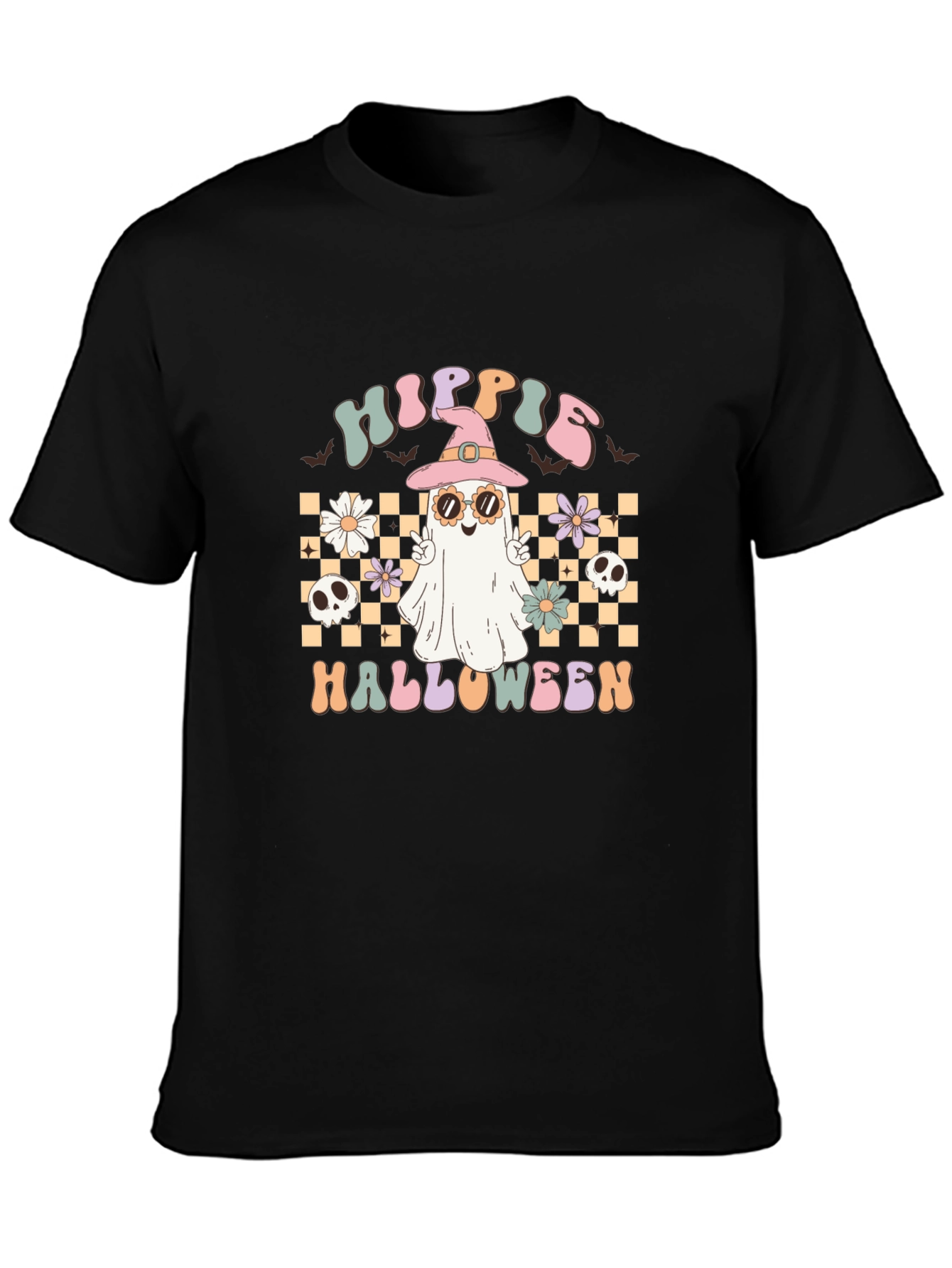 Hippie Halloween Graphic Tee - Retro Ghost Witch T-Shirt
