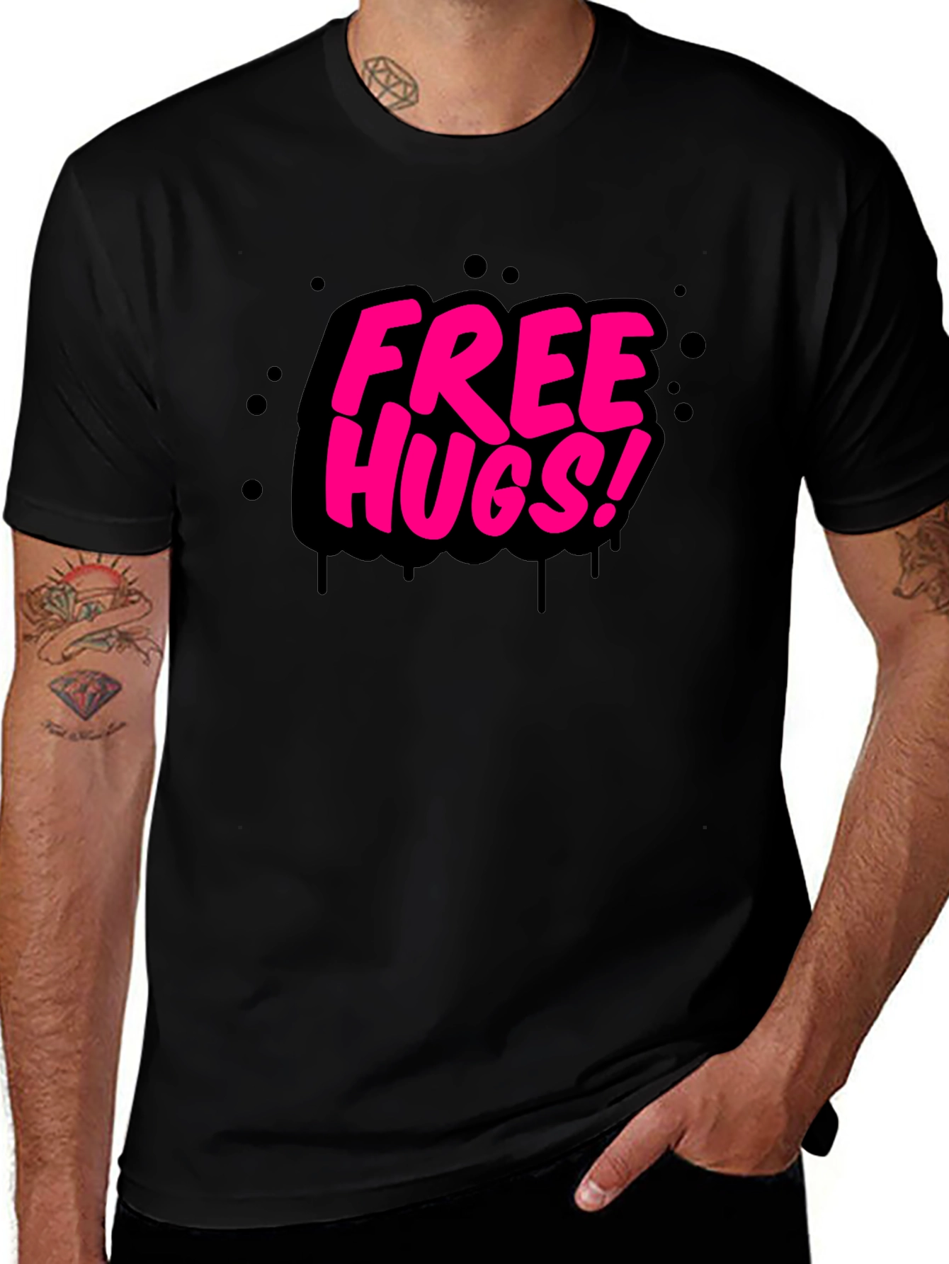 Free Hugs Graphic Tee - Black Cotton Comfort