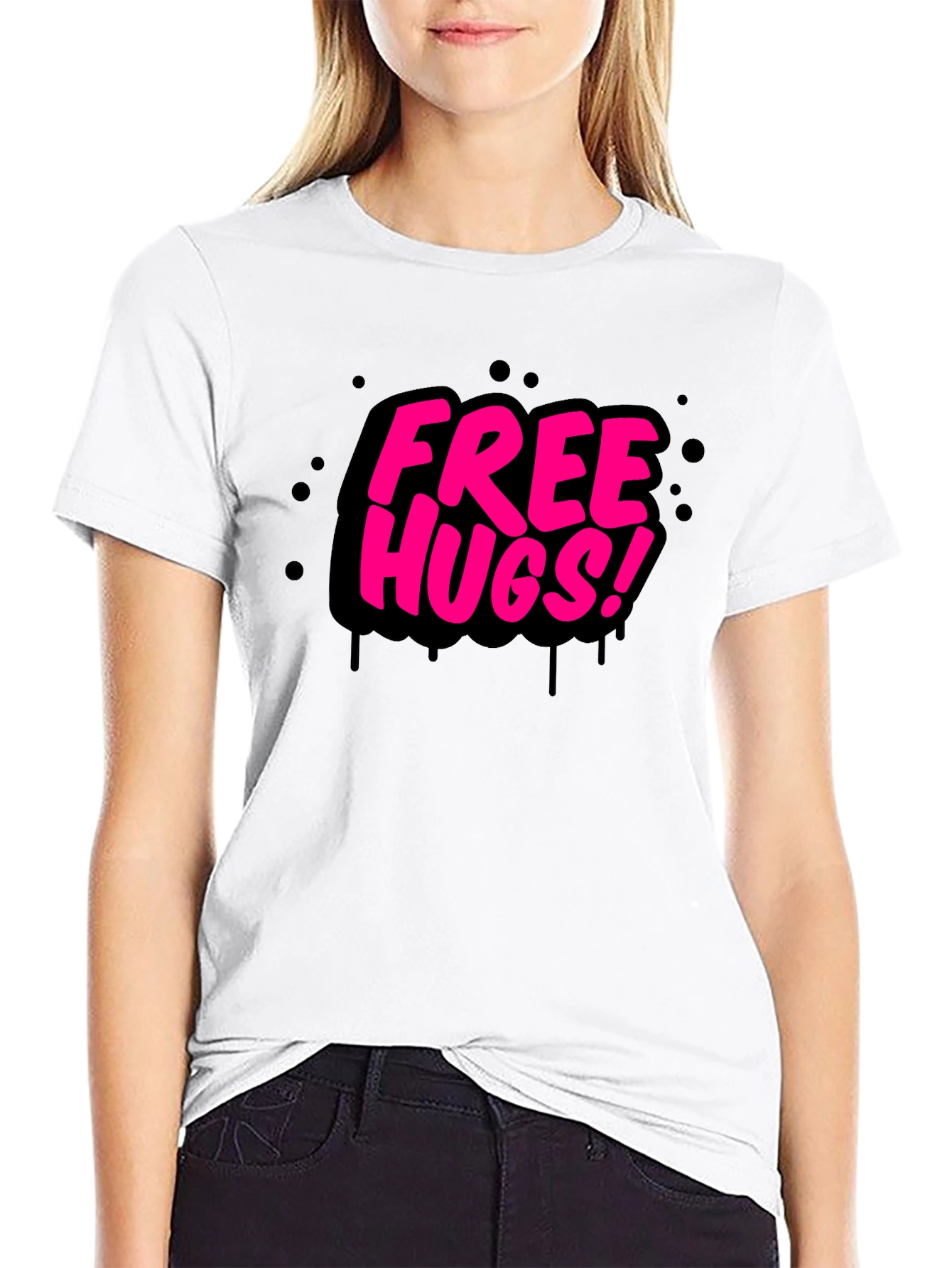 Free Hugs Graphic Tee - Black Cotton Comfort