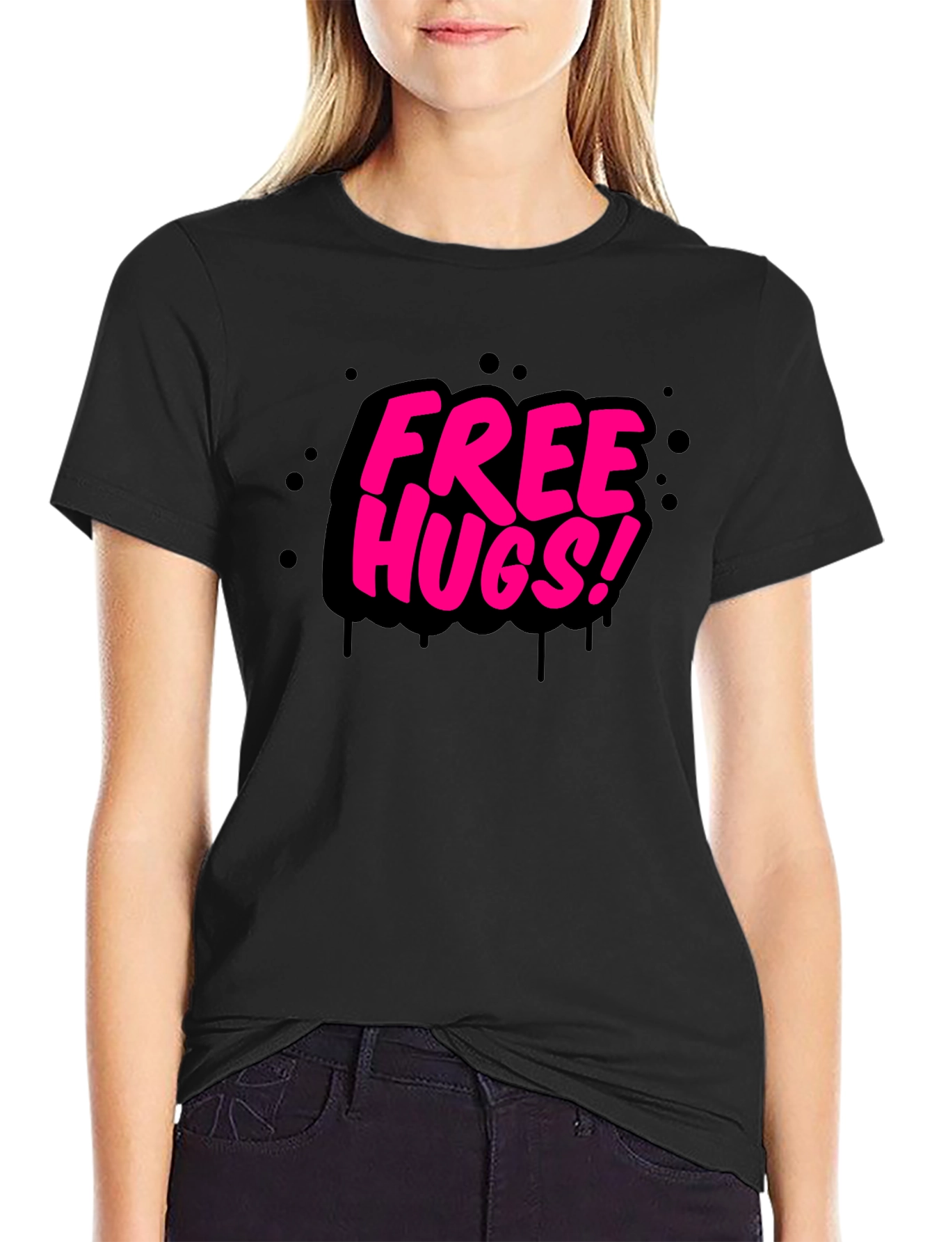 Free Hugs Graphic Tee - Black Cotton Comfort