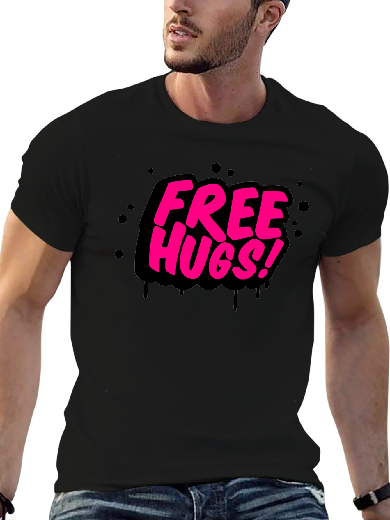Free Hugs Graphic Tee - Black Cotton Comfort