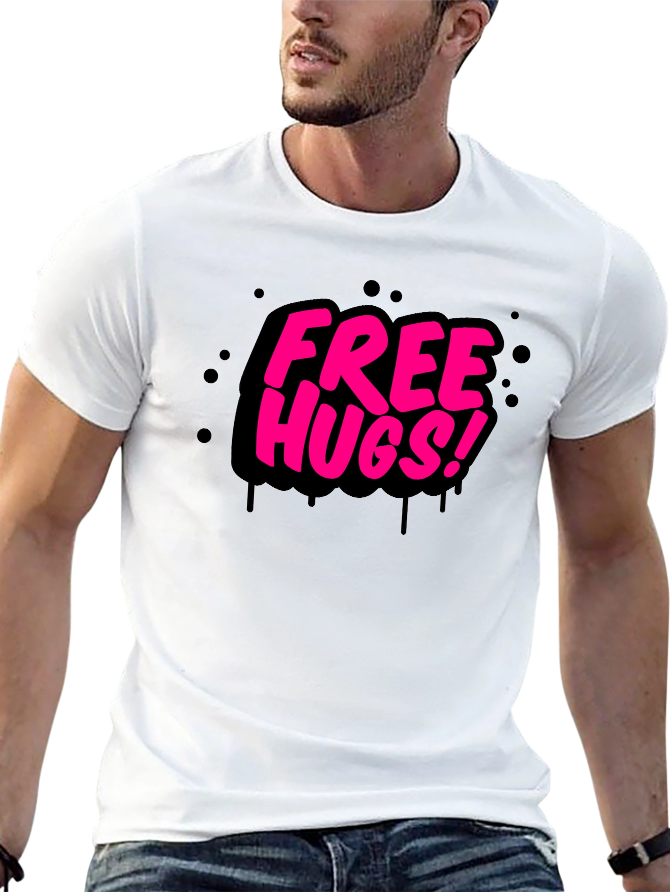 Free Hugs Graphic Tee - Black Cotton Comfort
