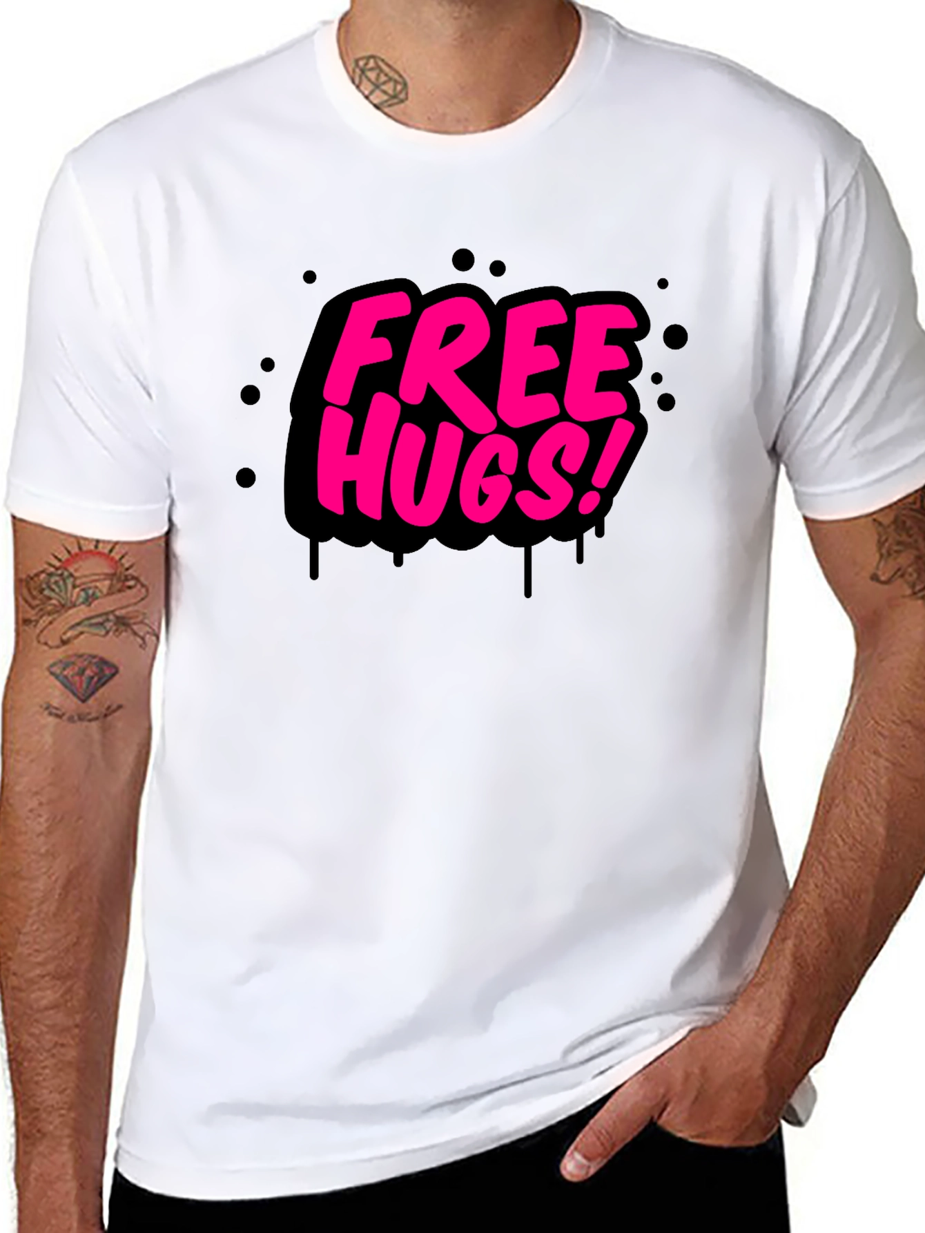 Free Hugs Graphic Tee - Black Cotton Comfort