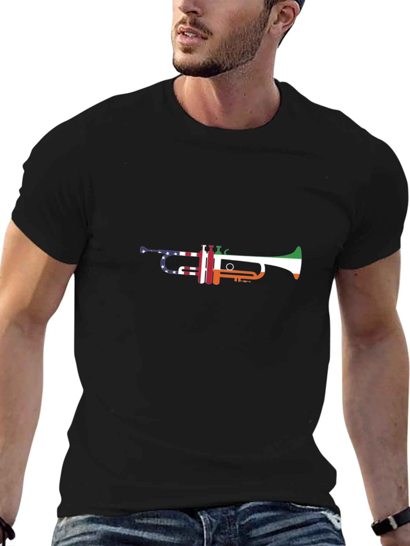 Patriotic Trumpet Graphic Black T-Shirt