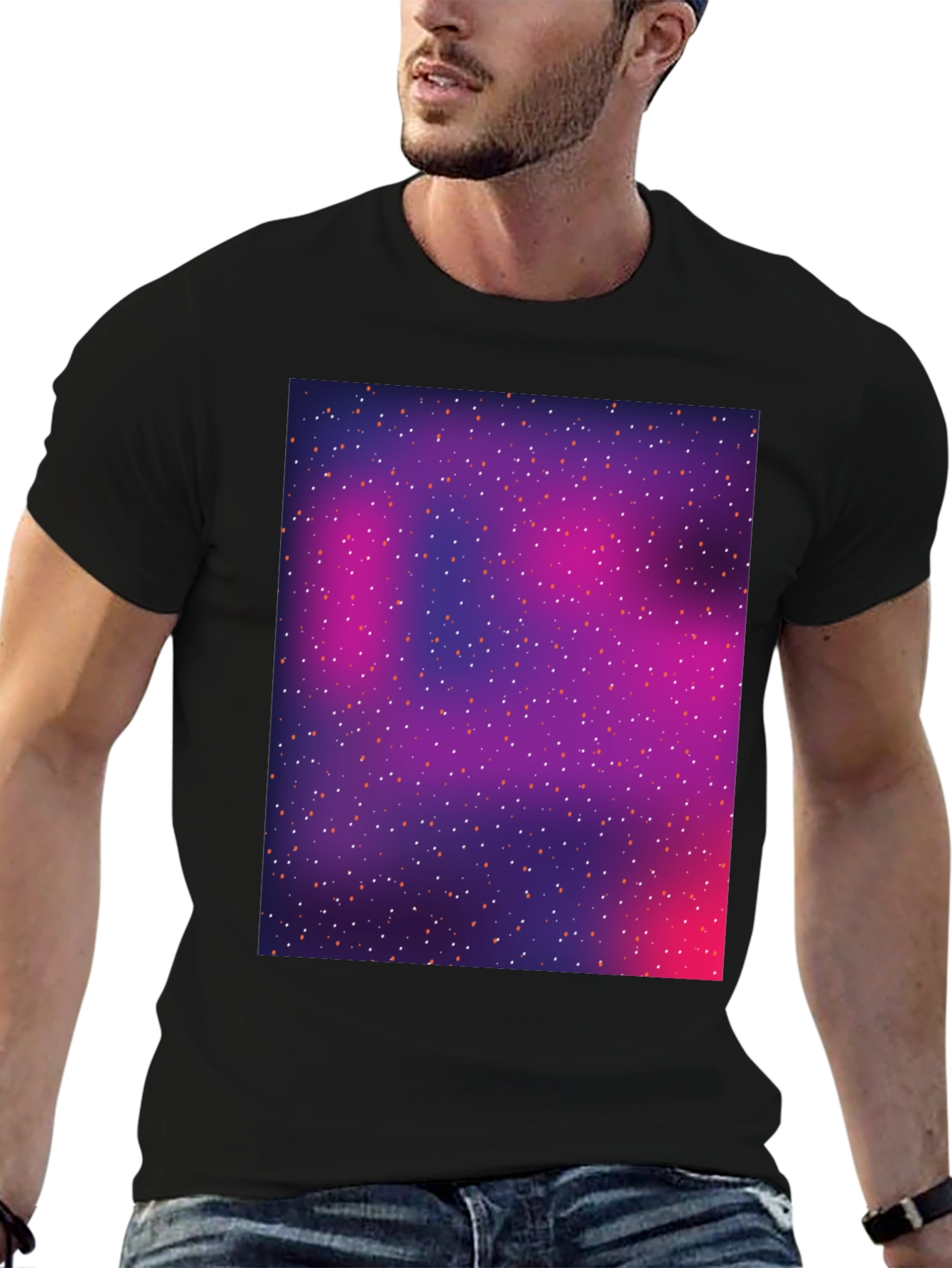 Galaxy Print Black T-Shirt - Stylish Space Design