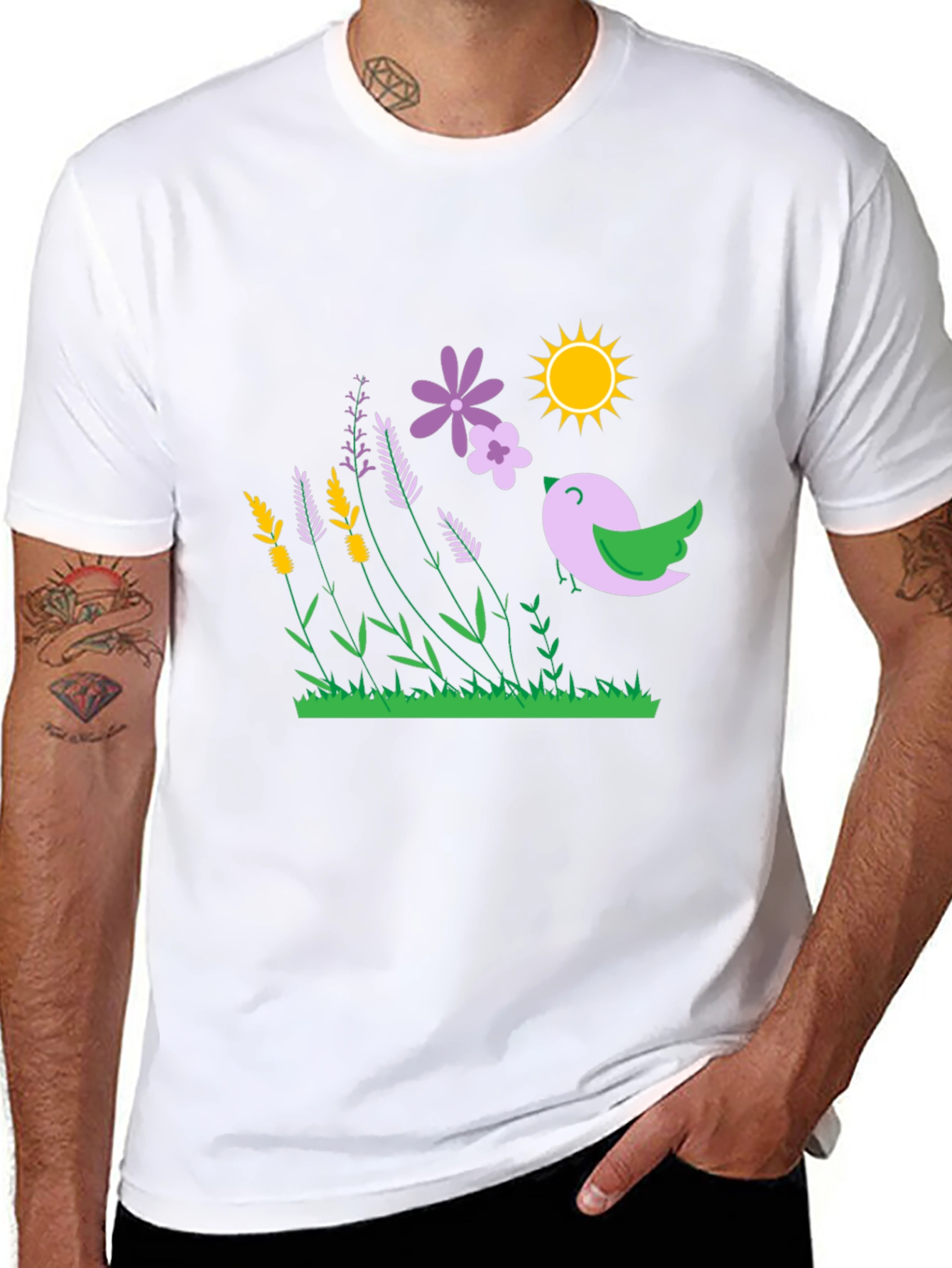 Floral Bird T-Shirt - Black Graphic Tee