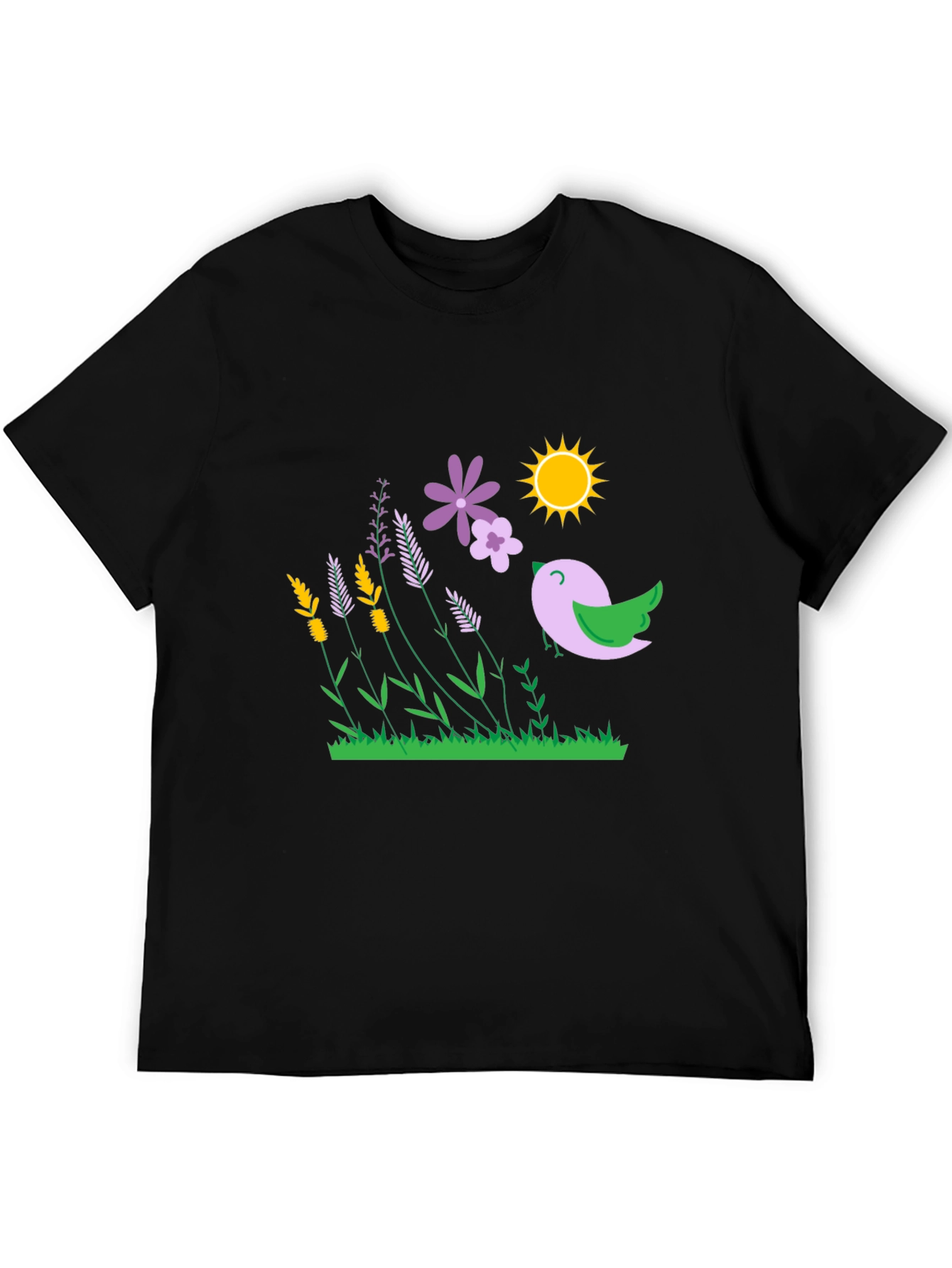 Floral Bird T-Shirt - Black Graphic Tee