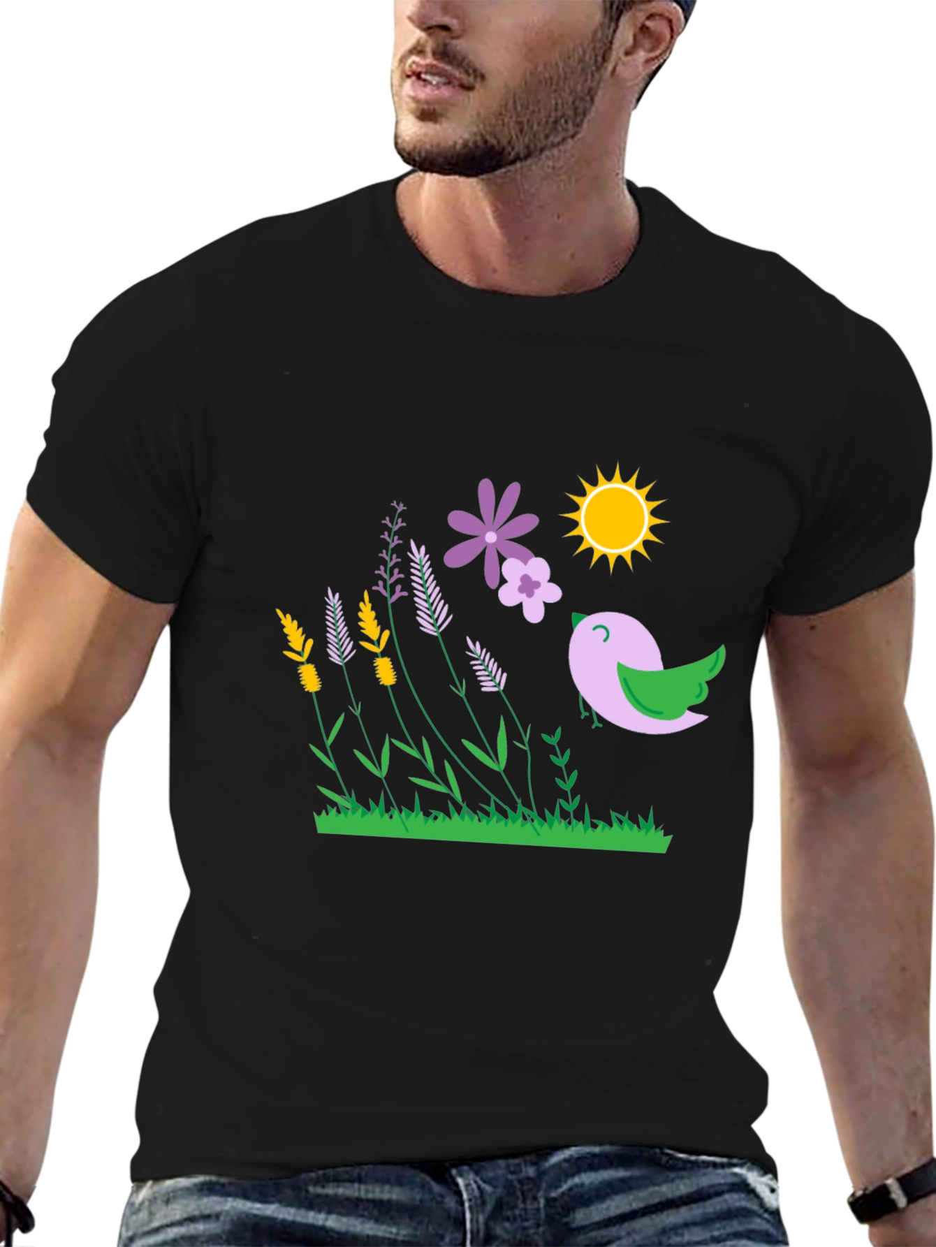 Floral Bird T-Shirt - Black Graphic Tee