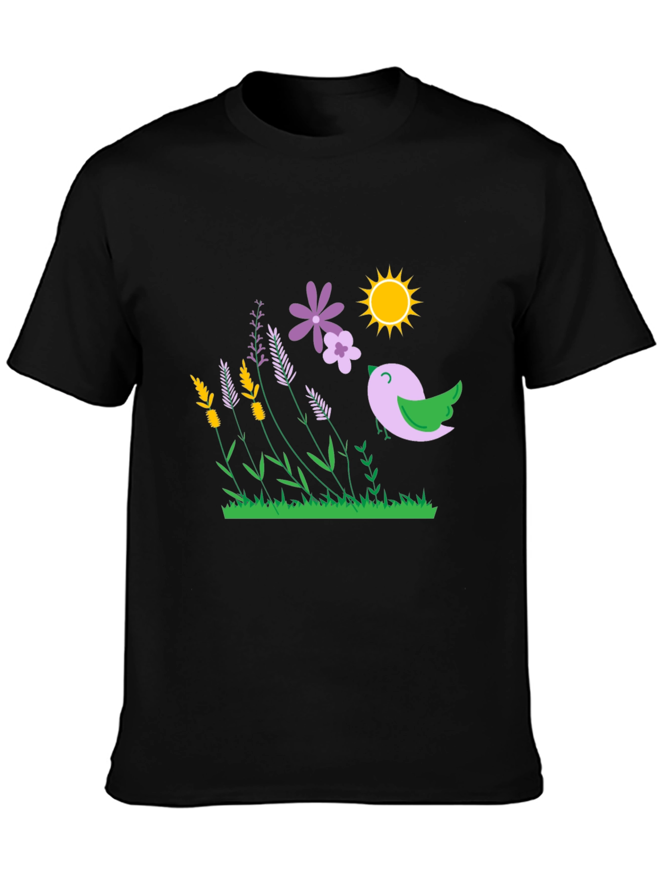 Floral Bird T-Shirt - Black Graphic Tee