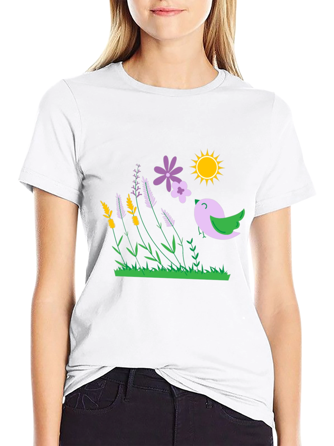 Floral Bird T-Shirt - Black Graphic Tee
