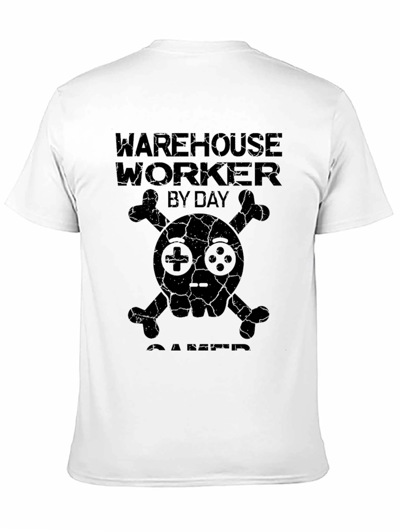 Warehouse Worker Gamer T-Shirt: Skull & Controller Design