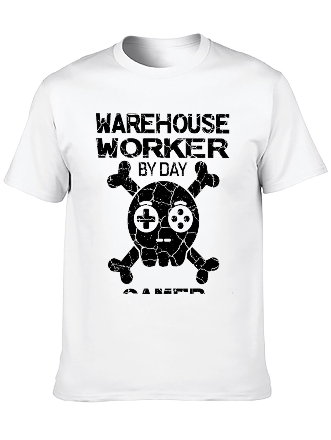 Warehouse Worker Gamer T-Shirt: Skull & Controller Design