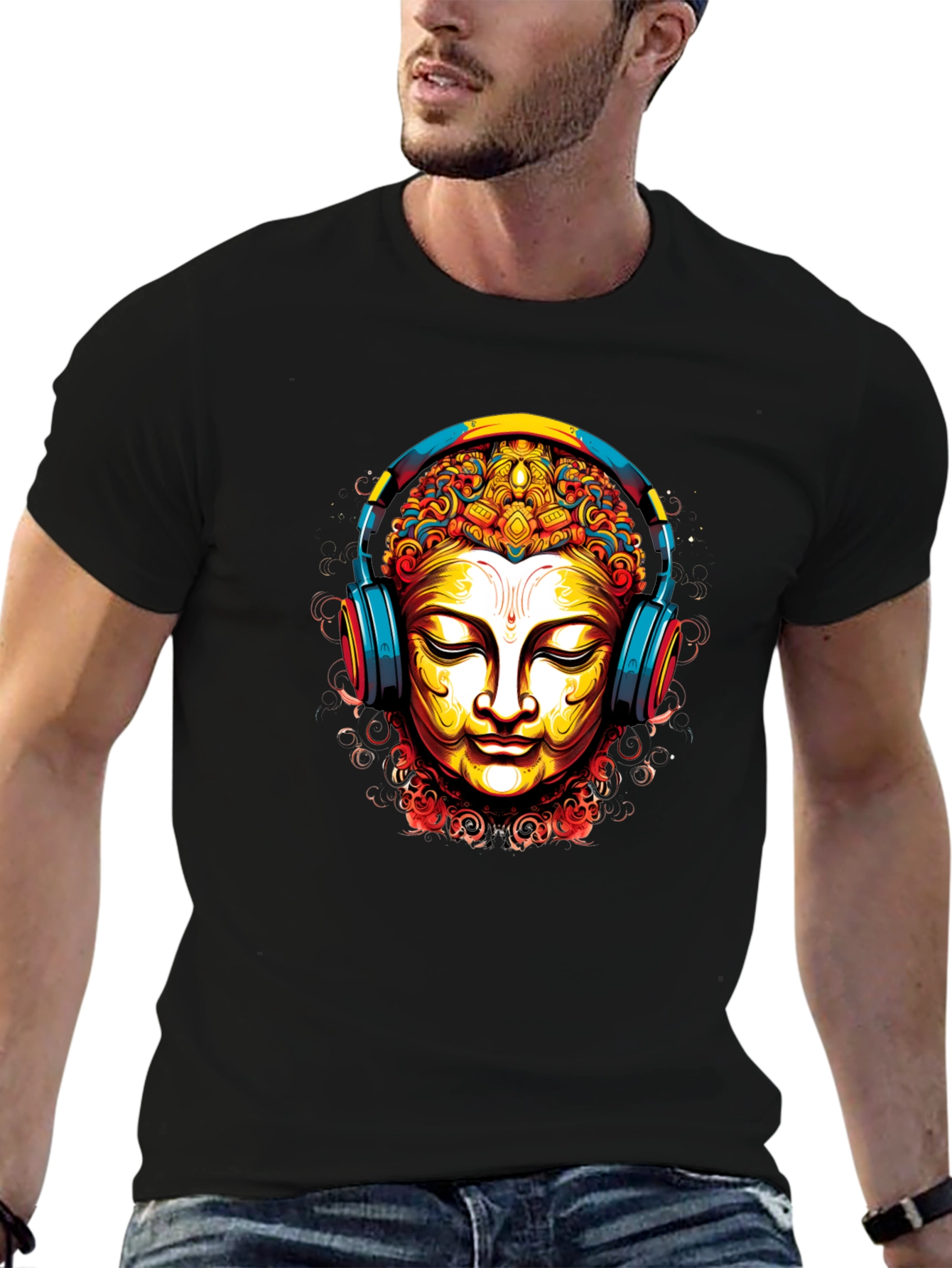 Buddha Headphones Graphic Tee - Black T-Shirt