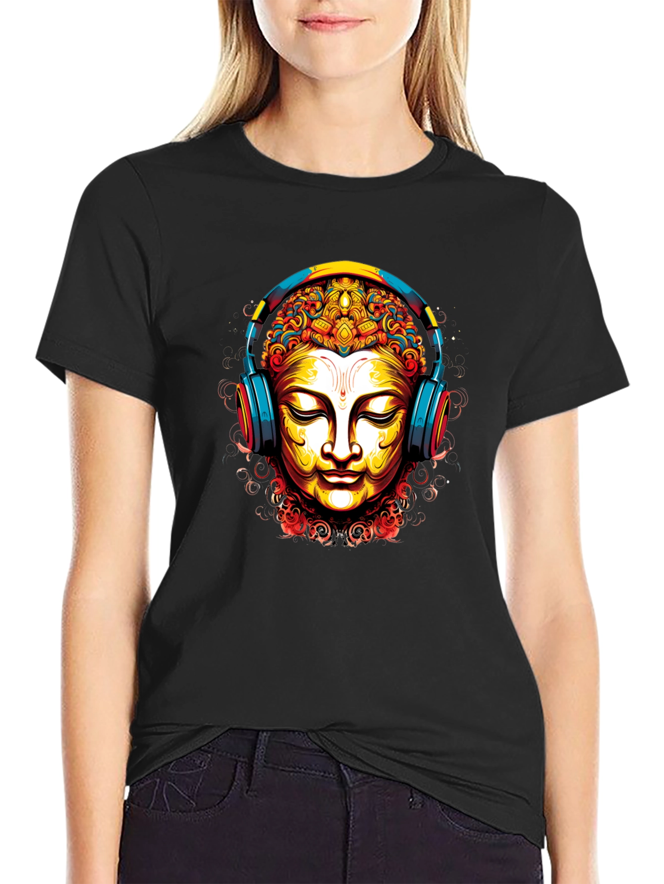 Buddha Headphones Graphic Tee - Black T-Shirt